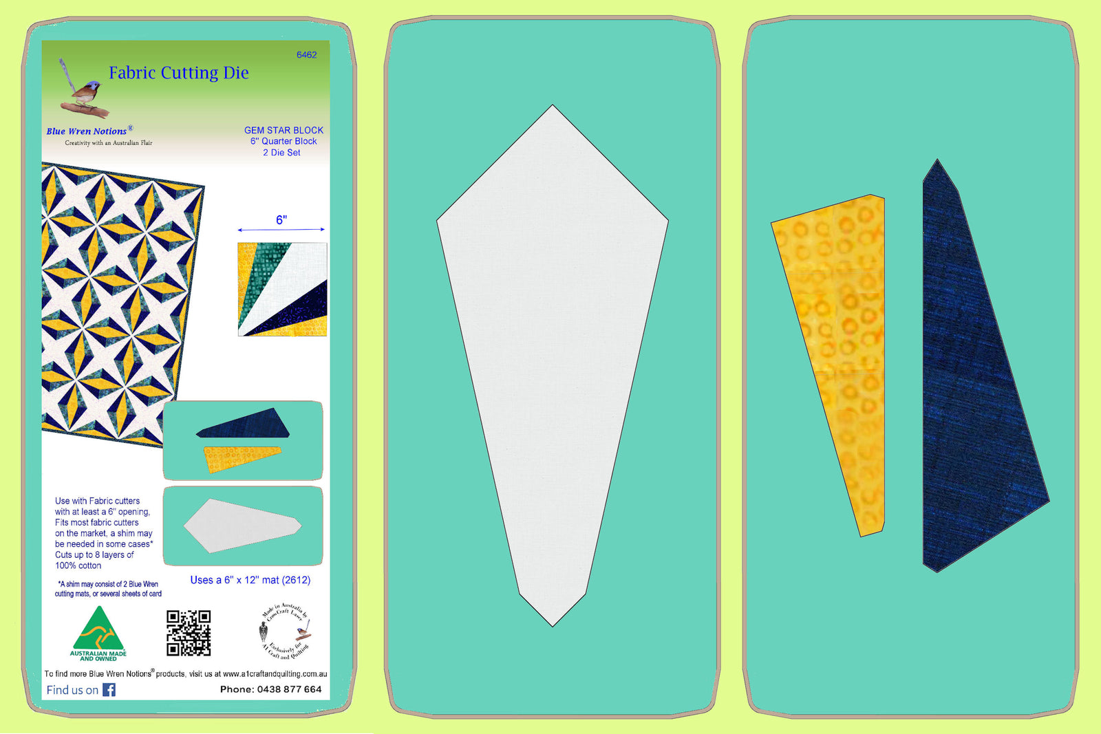 Gem Star 6" quarter block 12" finished whole block, 2 die set - 6462 - mat included