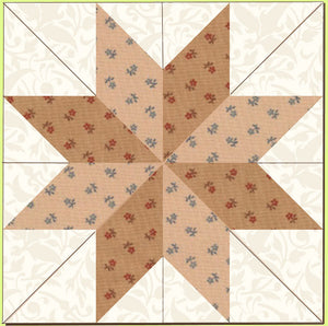 Eight Point Star - 6465, No"Y" seams  (12" finished block) - Mat included