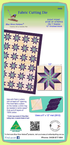 Eight Point Star of Stripes 12" finished block, (no Y seams)- 6466 - mat included