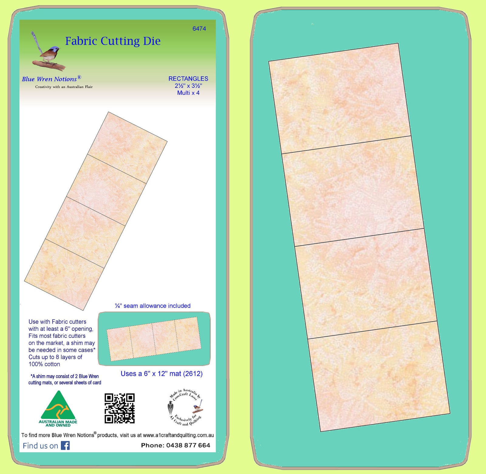 Rectangle 2½" x 3½" cut (2" x 3" finished) Multi x 4 - 6474, with Mat included