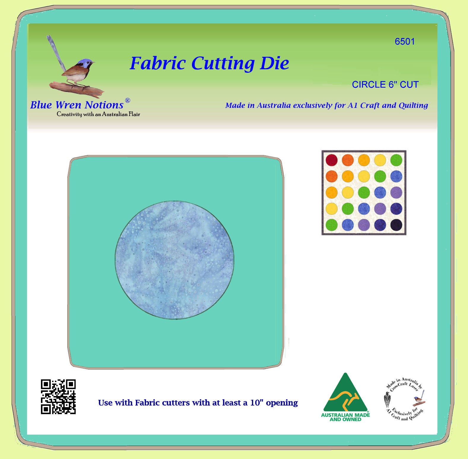 Circle 6" Cut - BlueWren Notions Cutting Die - 6501- includes cutting mat