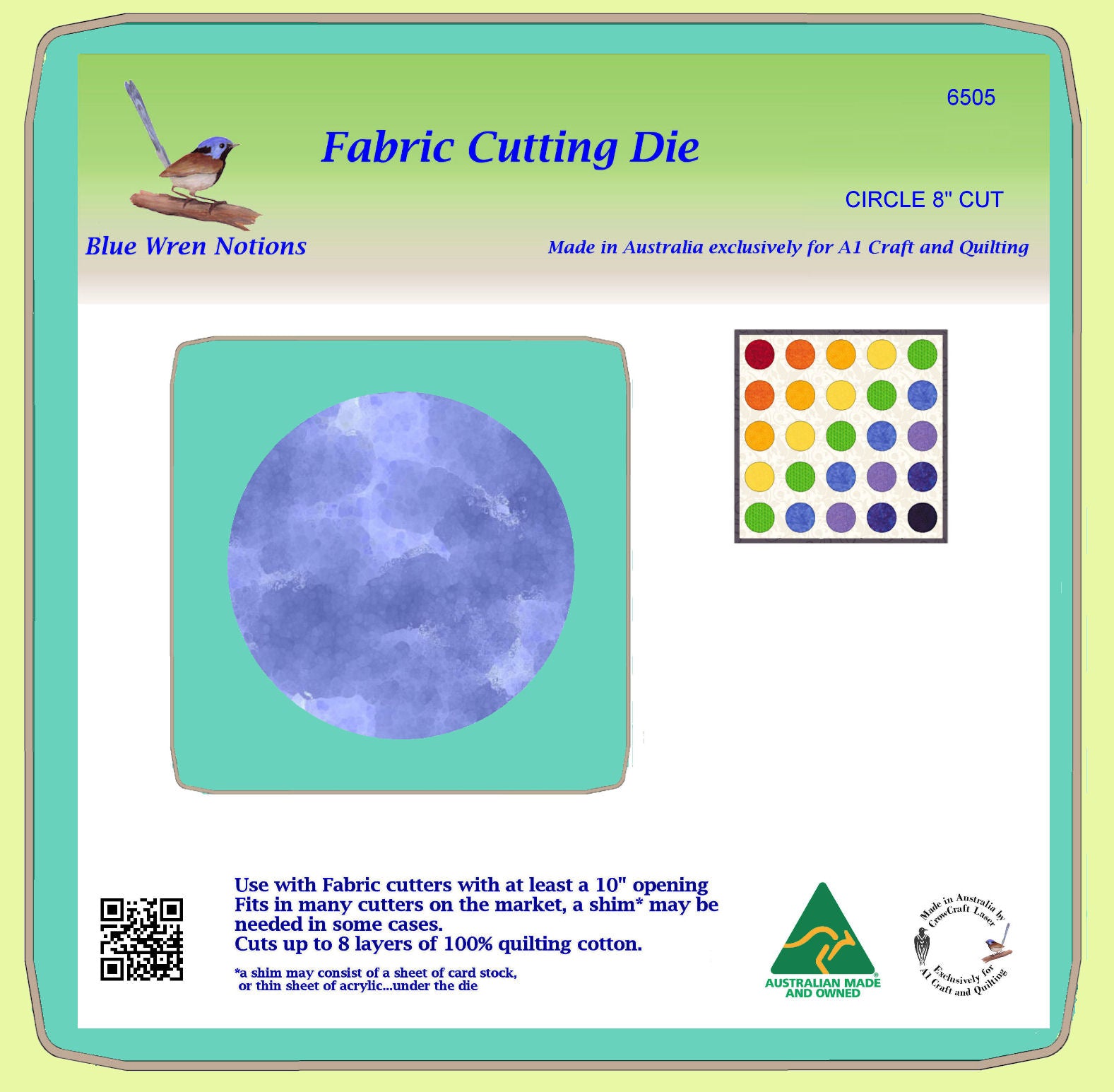 Circle 8" Cut - BlueWren Notions Cutting Die - 6505- includes cutting mat