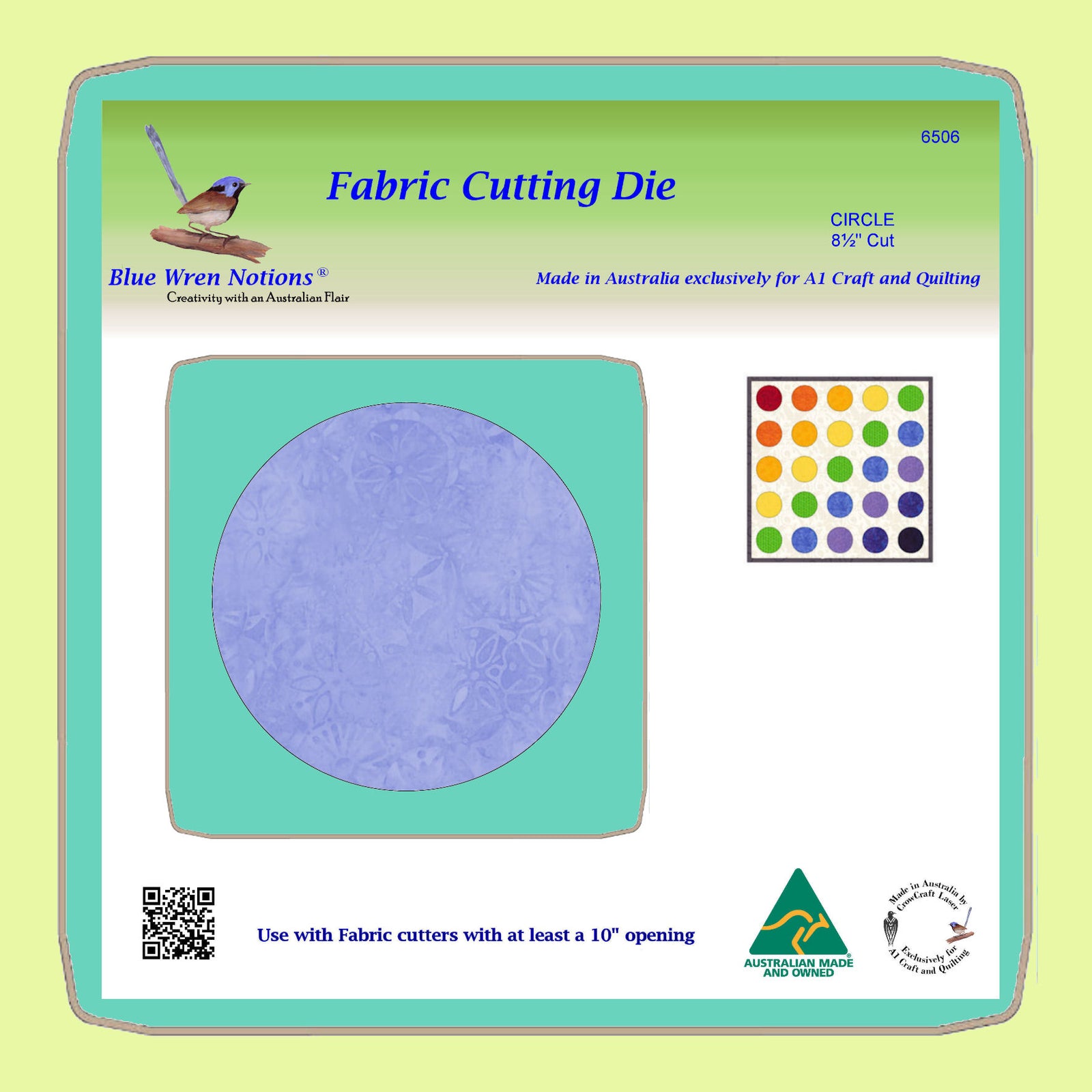 Circle 8½" Cut - BlueWren Notions Cutting Die - 6506- includes cutting mat