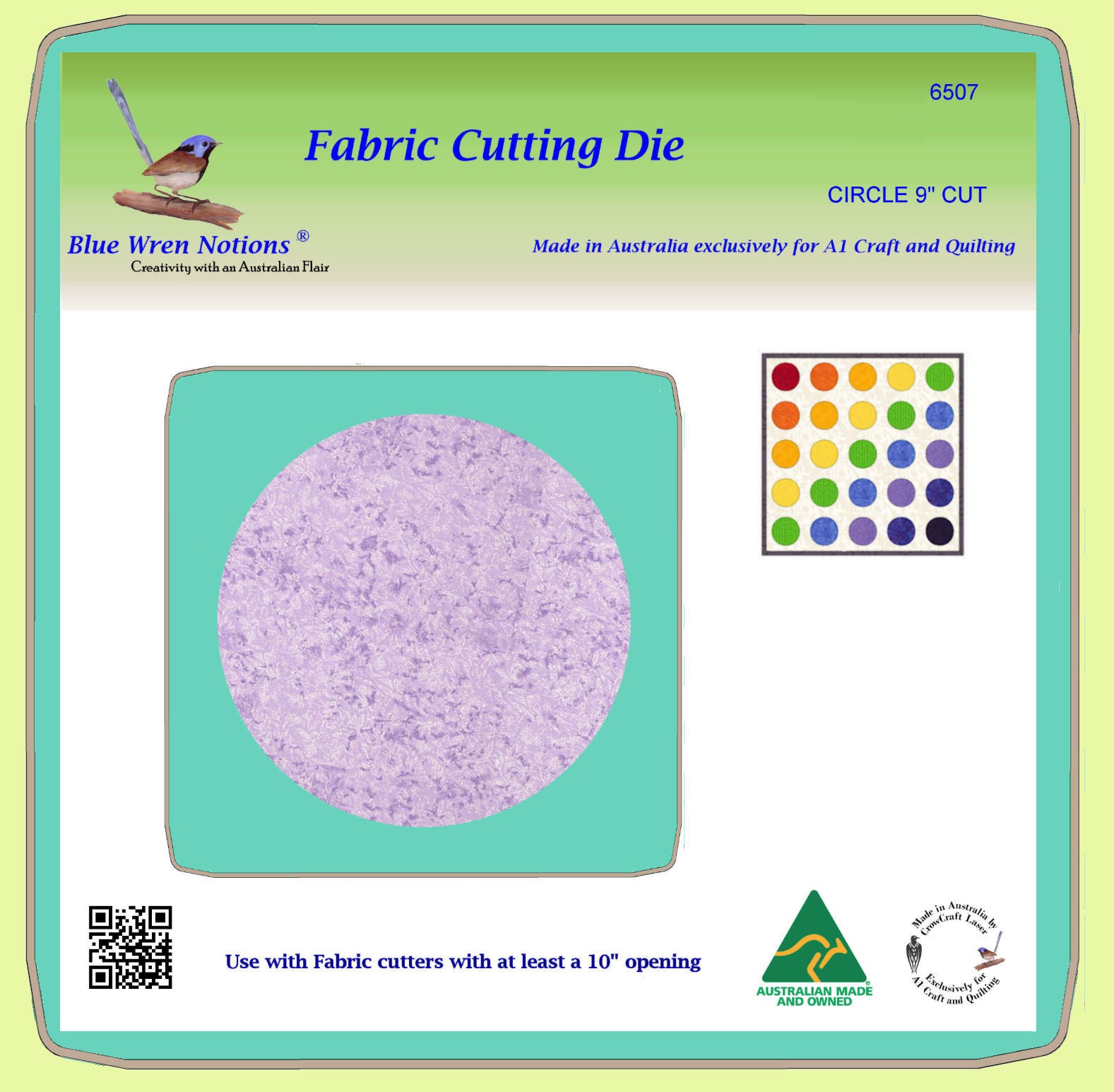 Circle 9" Cut - BlueWren Notions Cutting Die - 6507- includes cutting mat