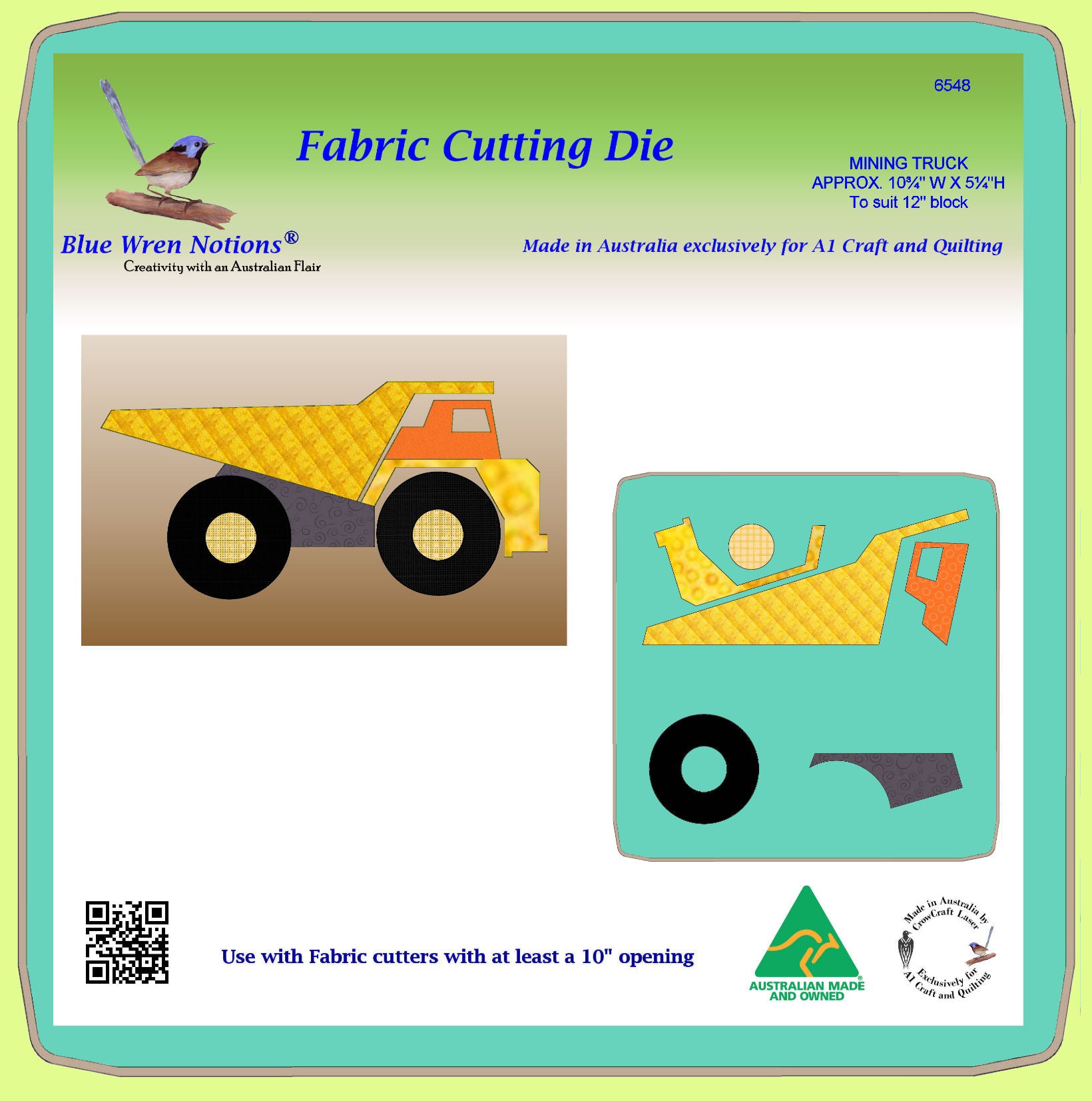 Mining Truck Approx, 10¾" x 5¼" to suit 12" block or T Shirt- 6548 Mat included