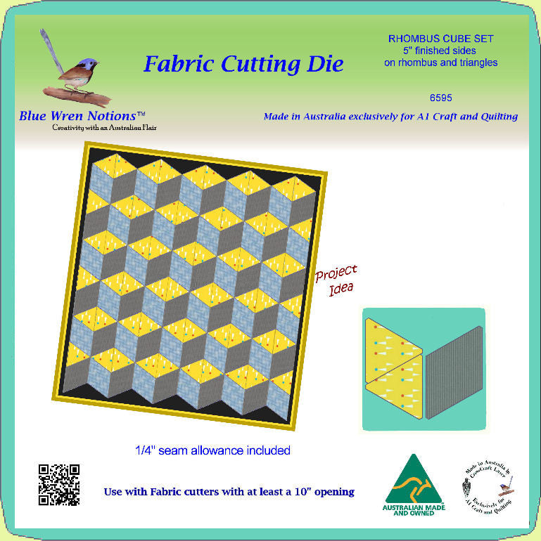 Rhombus Cube, No Y seam, 5" finished sides, Tumbling block - 6595 - Mat Included