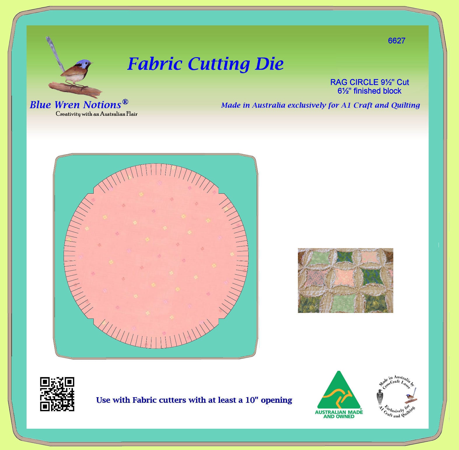 Rag Circle 9½" diameter (6½" finished) - 6627 - mat included 10" x 10"