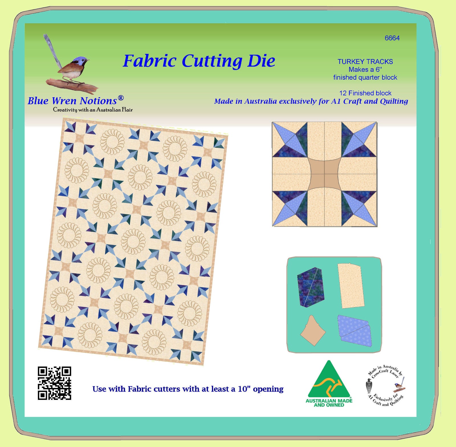 Turkey Tracks, 6664 - 6" quarter block ( 12" finished block) -  Mat included