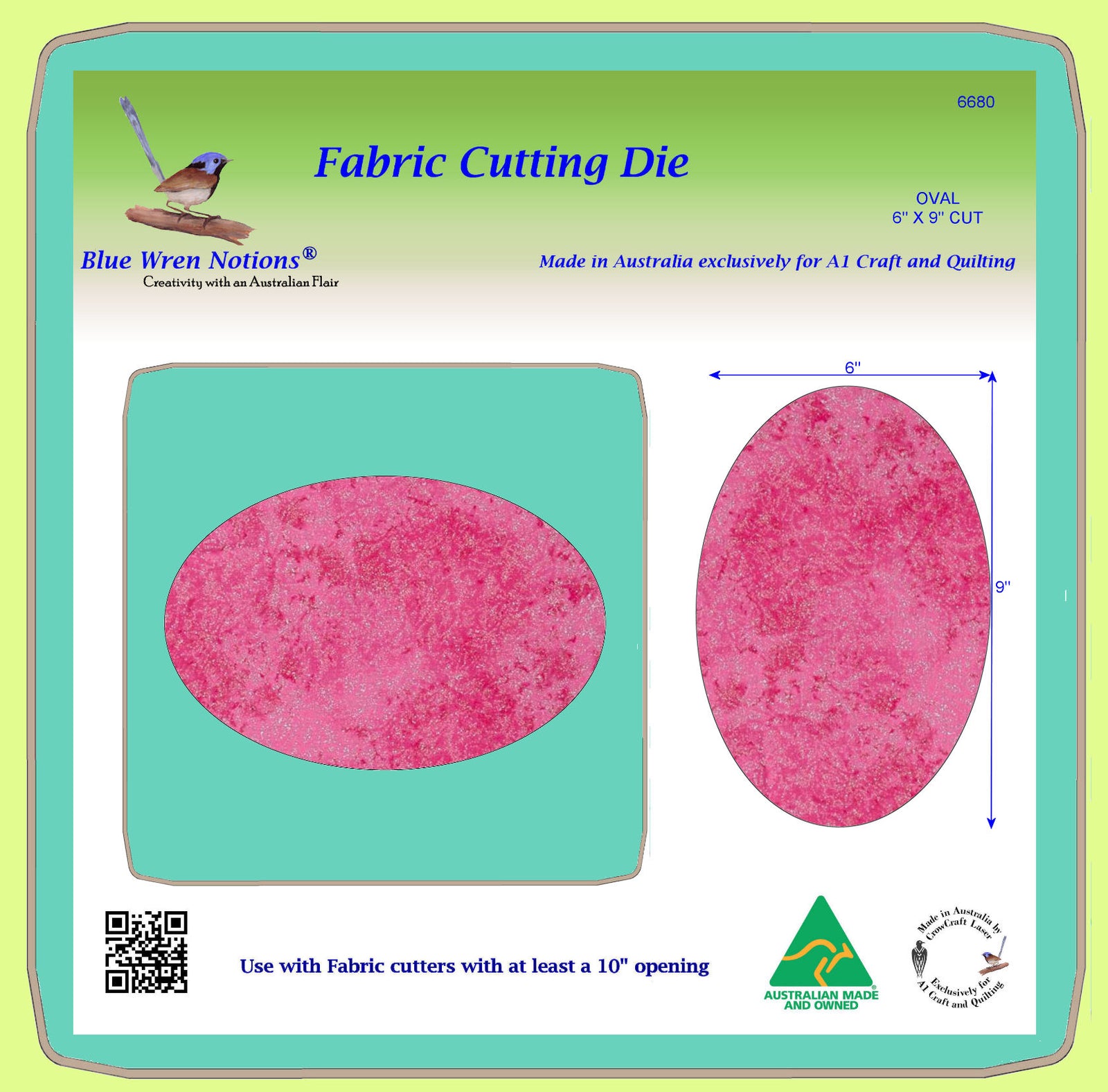 Oval 6" x 9" Cut - BlueWren Notions Cutting Die - 6680 - includes cutting mat