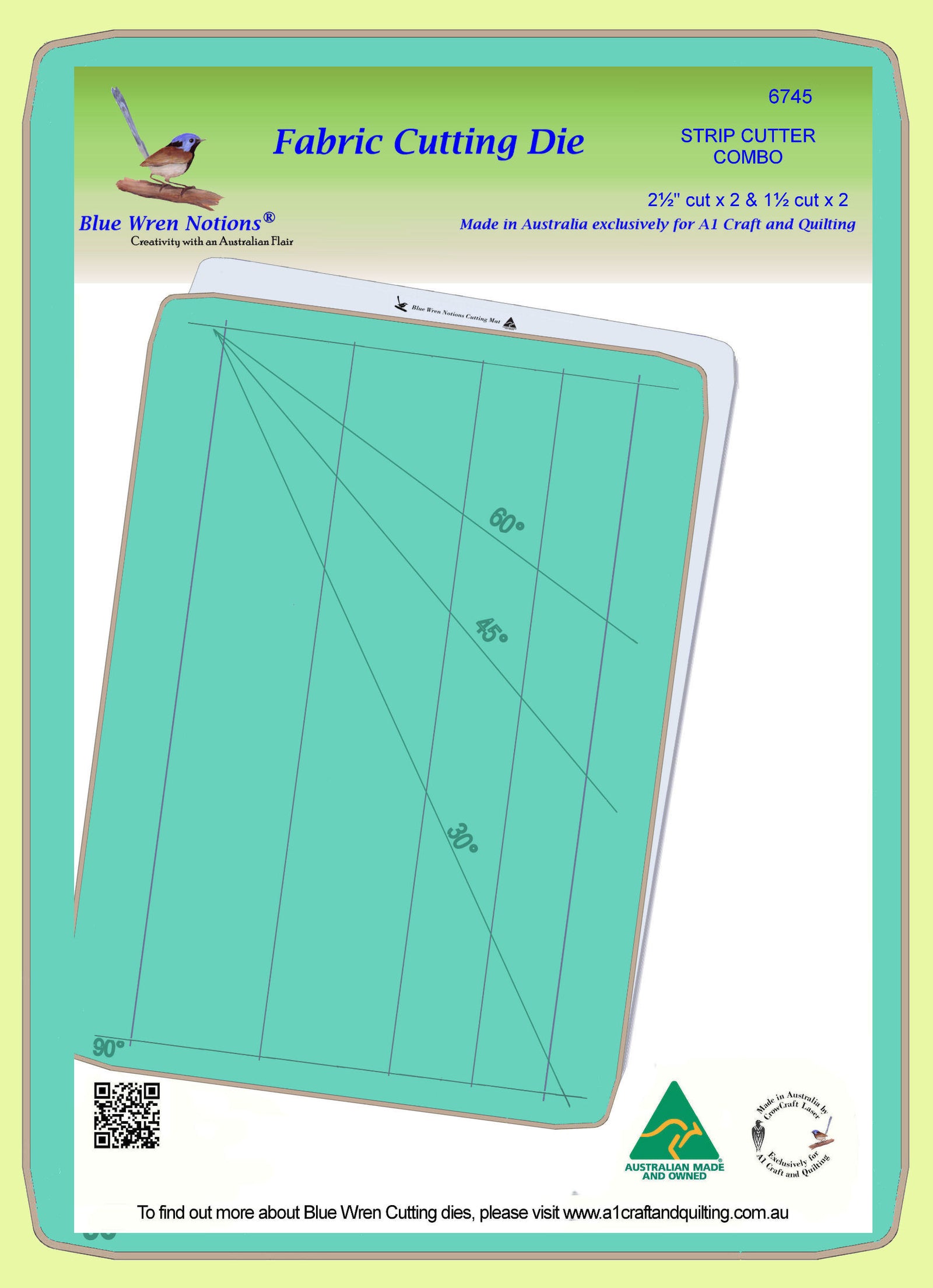 Strip Cutter - 2 ½" cut x 2 & 1 ½" cut x 2 on die Combo - 6745, Mat Included!