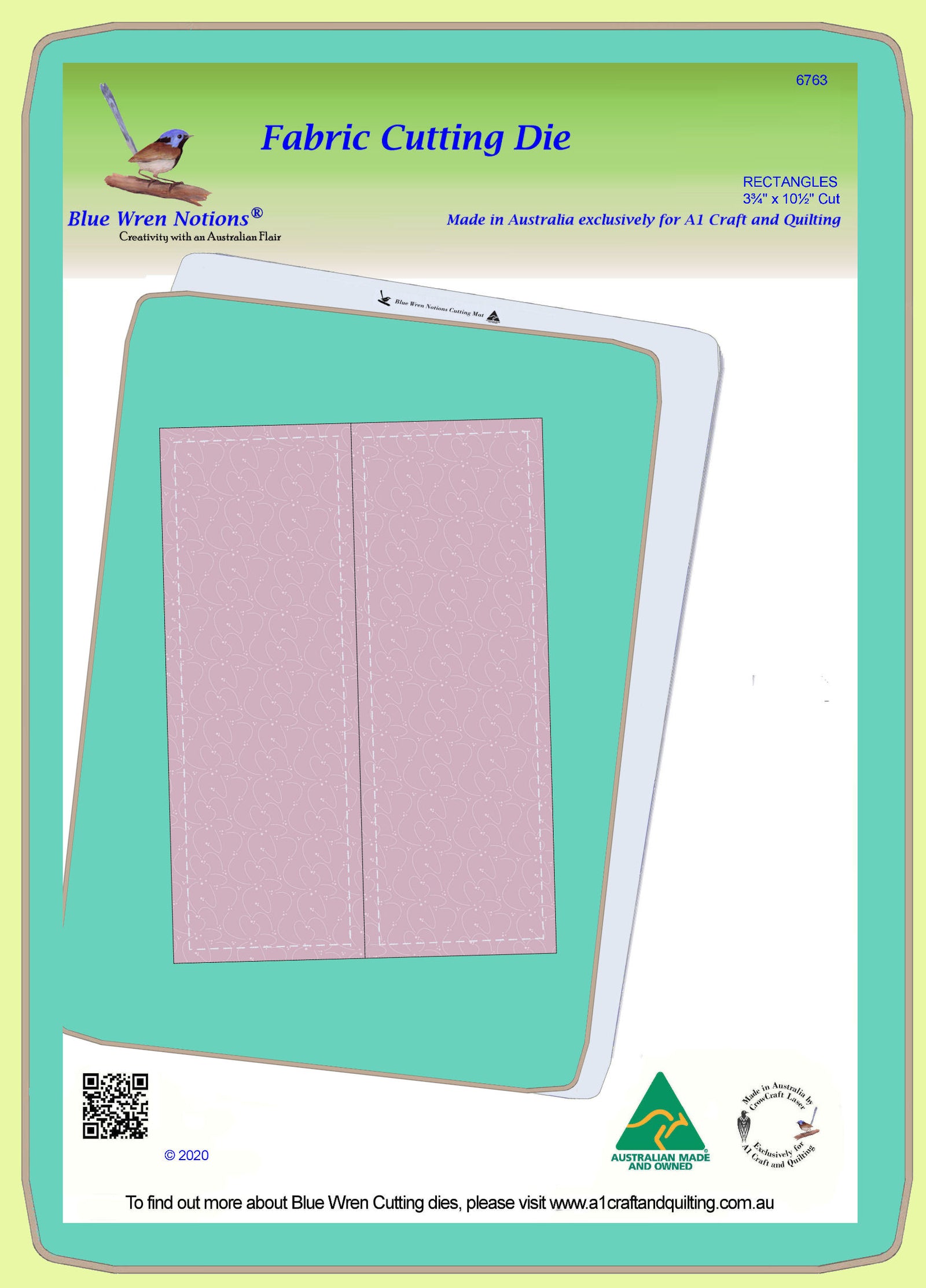 Rectangles 3¾" x 10½"cut (3¼"x 10" finished) two on die - 6763 - Mat (2015) included.