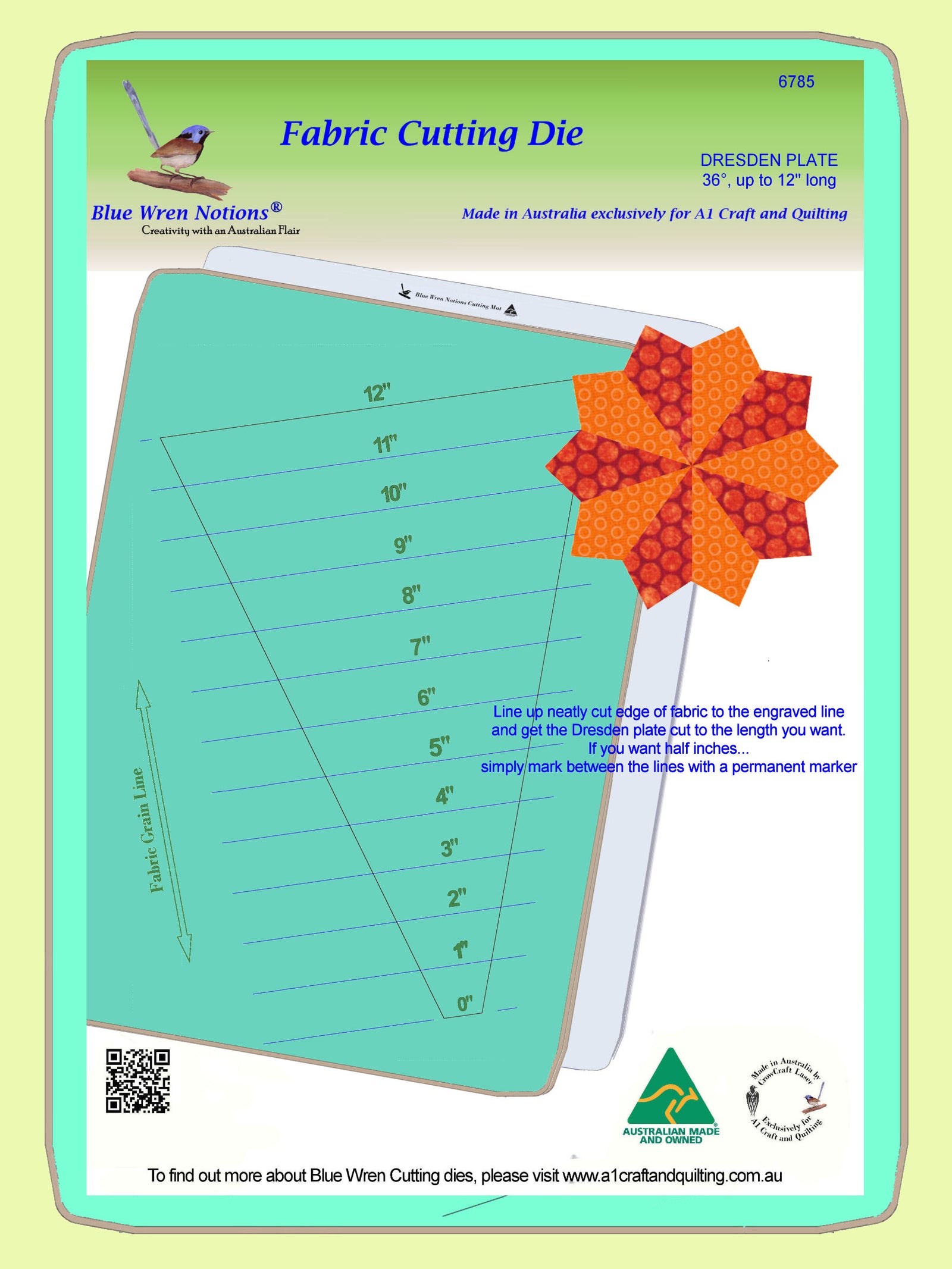 Dresden Plate, variable lengths up to 12" long, 36° - 6785 - mat included