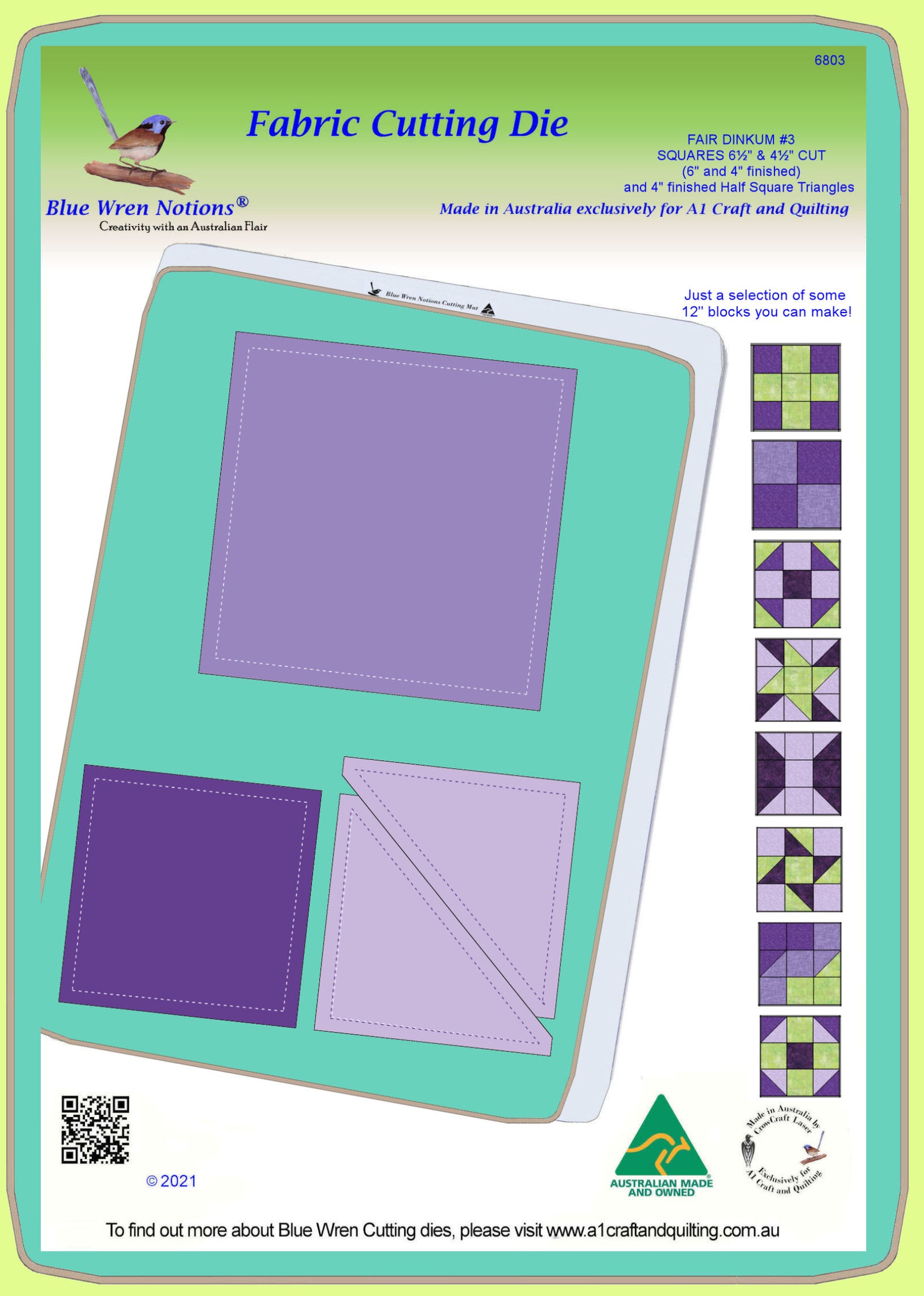 Fair Dinkum #3 6" & 4" finished squares, 4" finished half square triangles -6803-mat included