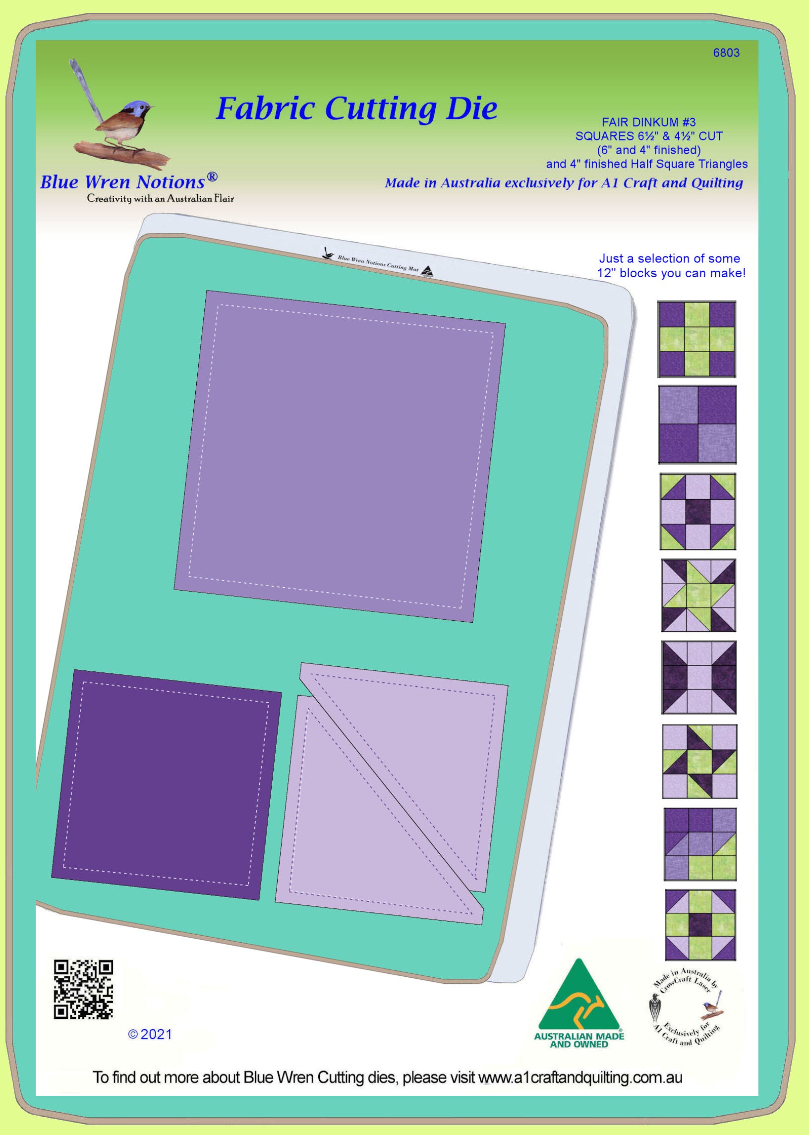 Fair Dinkum #3 6" & 4" finished squares, 4" finished half square