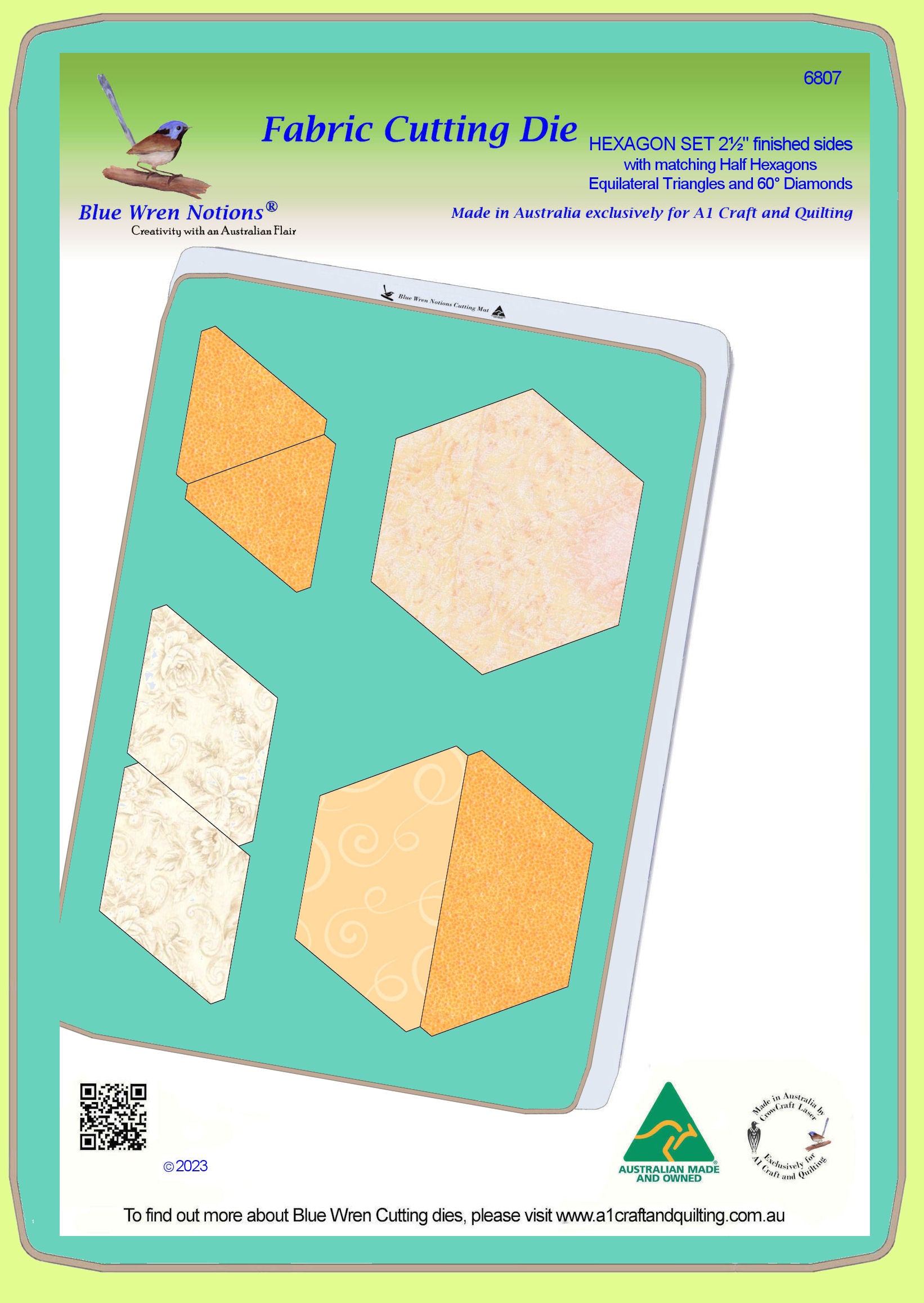 Hexagon Set 2½" finished sides, with matching half hexagons, Equilateral Triangles and 60° Diamonds - 6807 - Mat Included