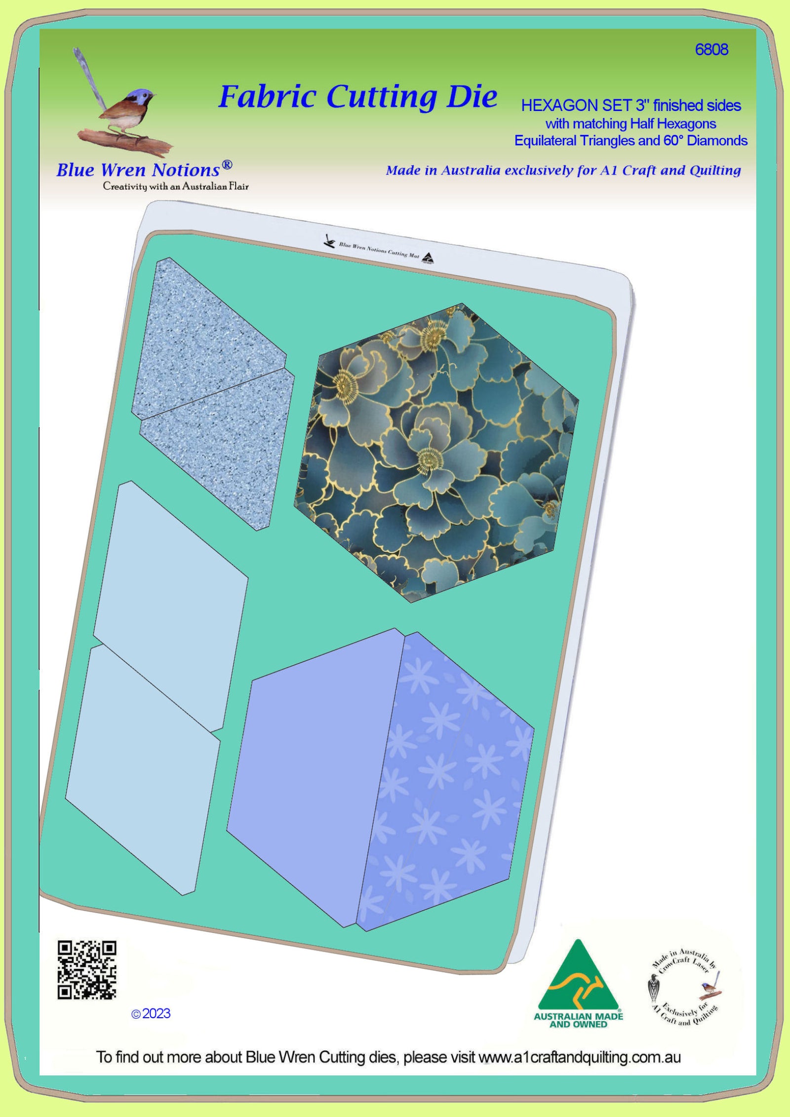 Hexagon Set 3" finished sides, with matching half hexagons, Equilateral Triangles and 60° Diamonds - 6808 - Mat Included