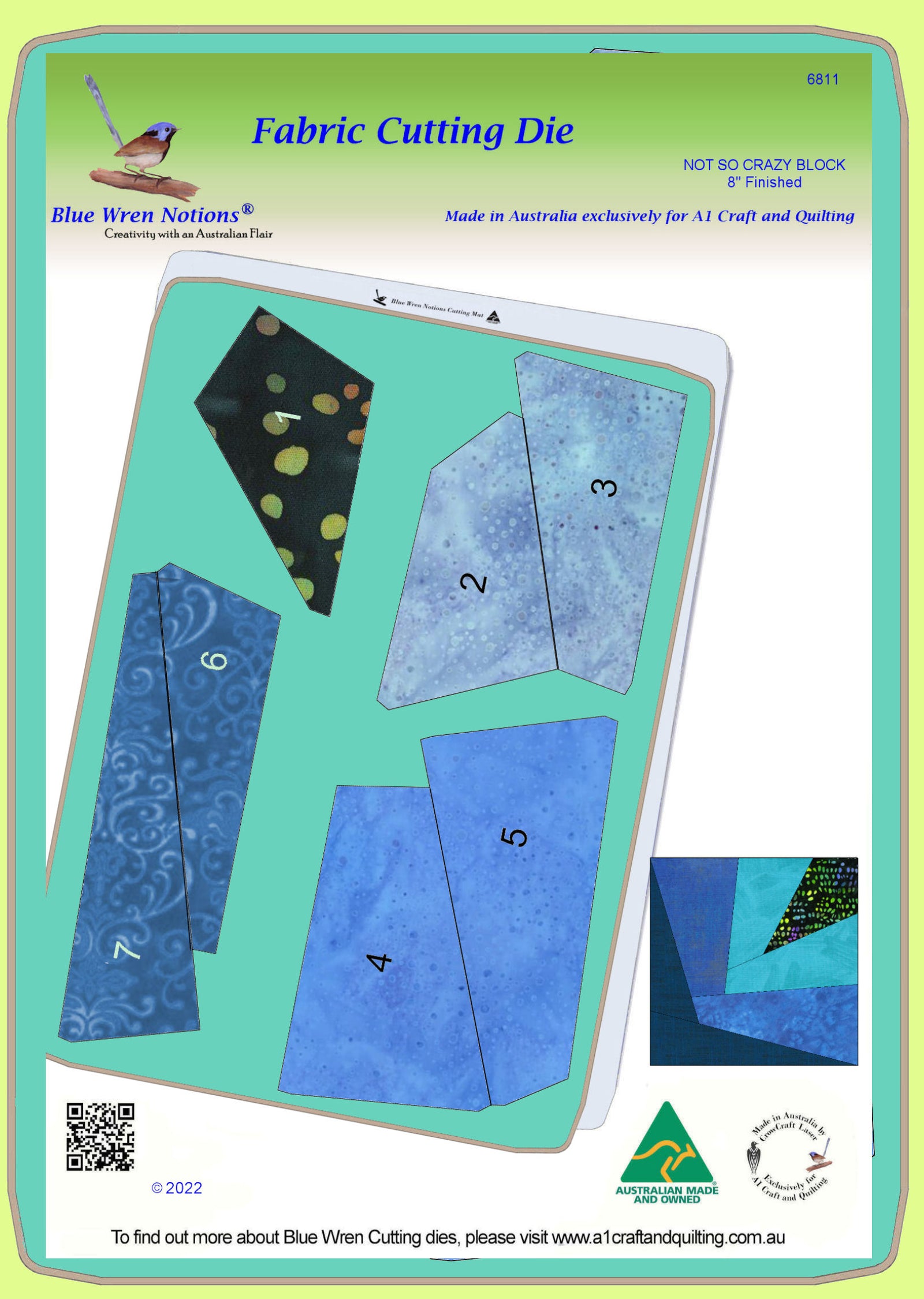 Not So Crazy - 8" finished quarter block, 16" finished whole block - 6811 - mat included