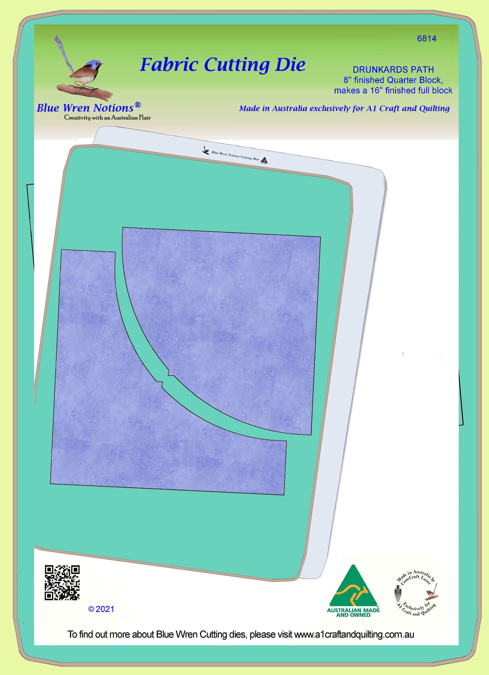 Drunkards Path 8" quarter block, 6814 -  mat included