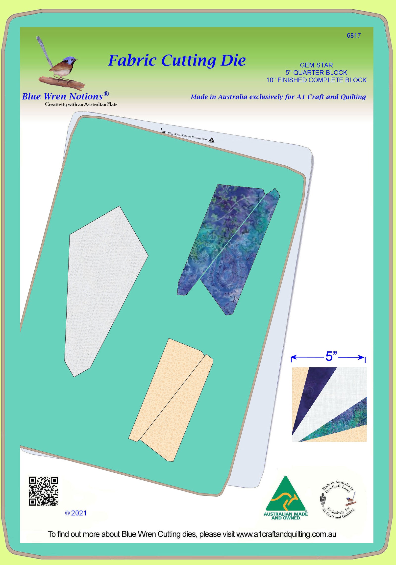 Gem Star- 5" finished quarter block, 10" finished whole block - 6817 - mat included