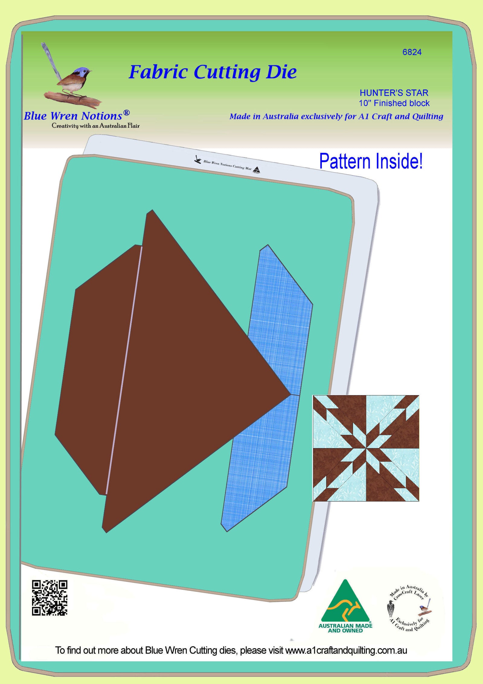 Hunter Star (10" finished quarter block) - 20" finished whole block, 6824 - Mat and instructions included