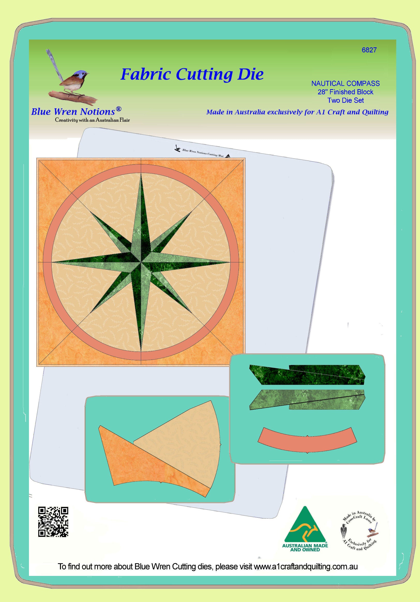 Nautical Compass - 6827 - makes an 24" block - Two die Set - pattern instructions and mat included
