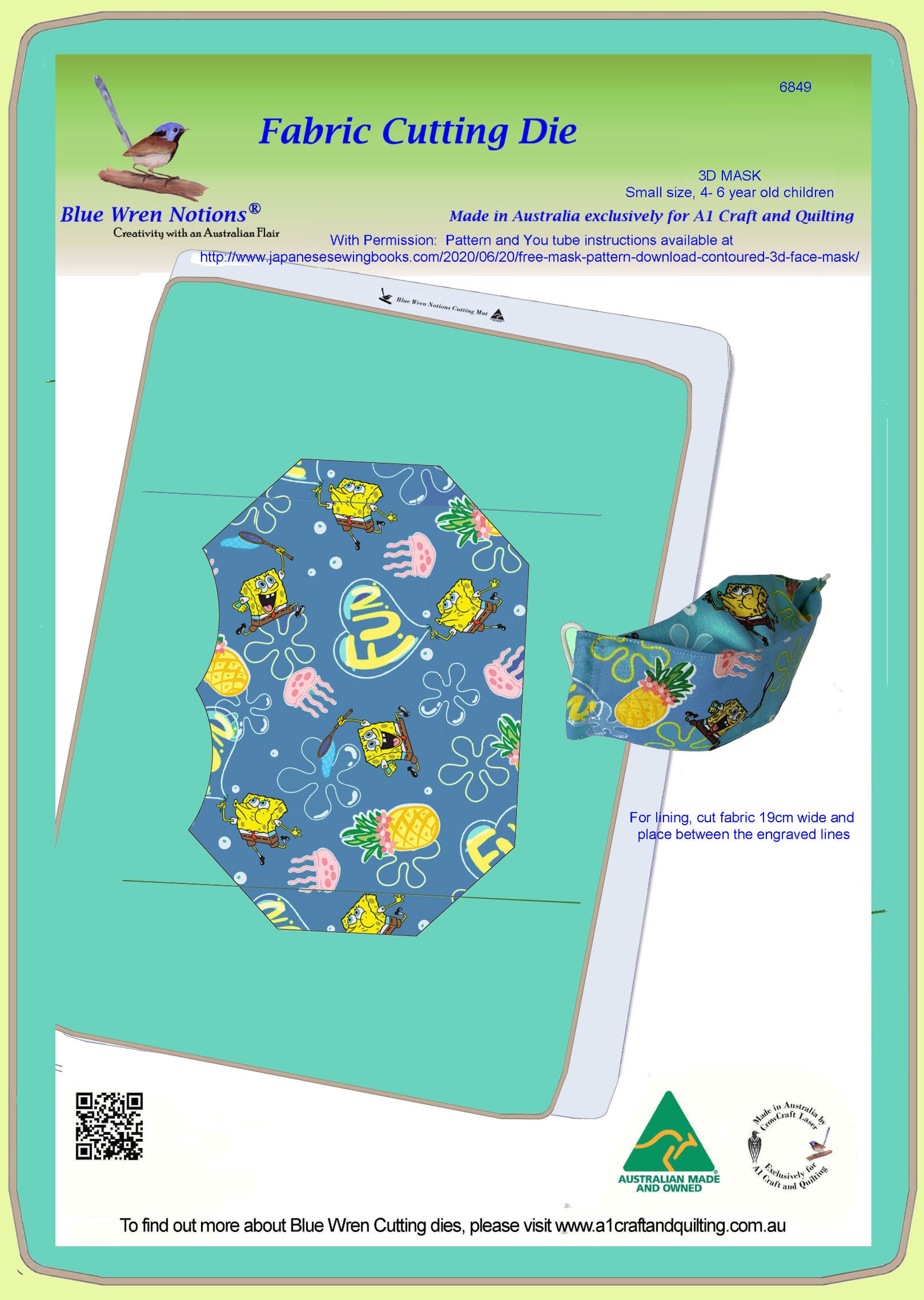 Mask, Small (4-6 yr olds) 3D contoured Face Mask, made with permission - 6849 - Mat included