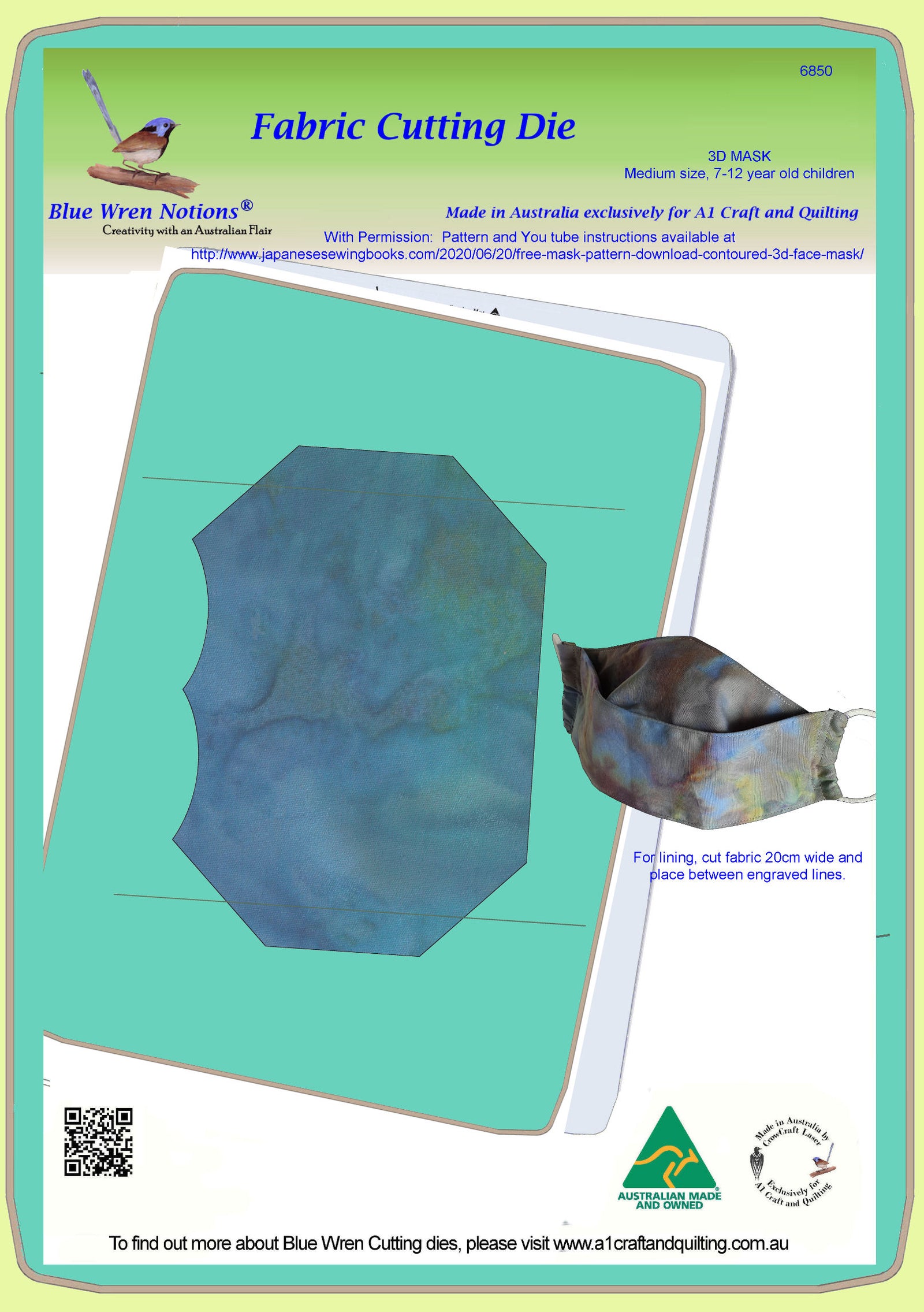 Mask, Medium (7-12 yr olds) 3D contoured Face Mask, made with permission - 6850 - Mat included