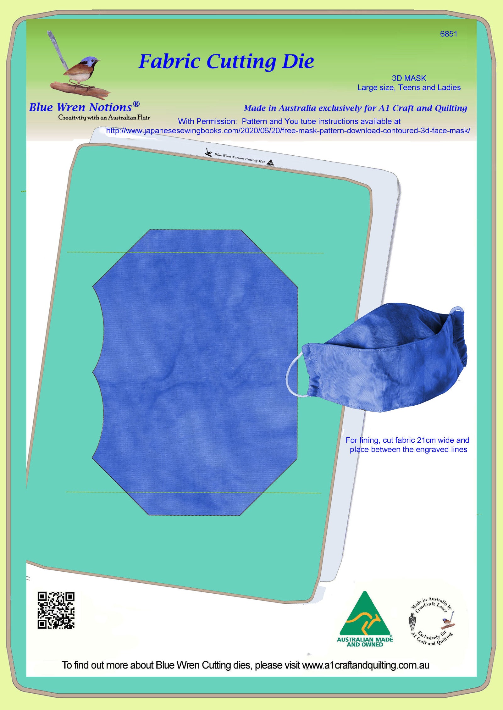 Mask, Large (Teens- Ladies) 3D contoured Face Mask, made with permission - 6851 - Mat included