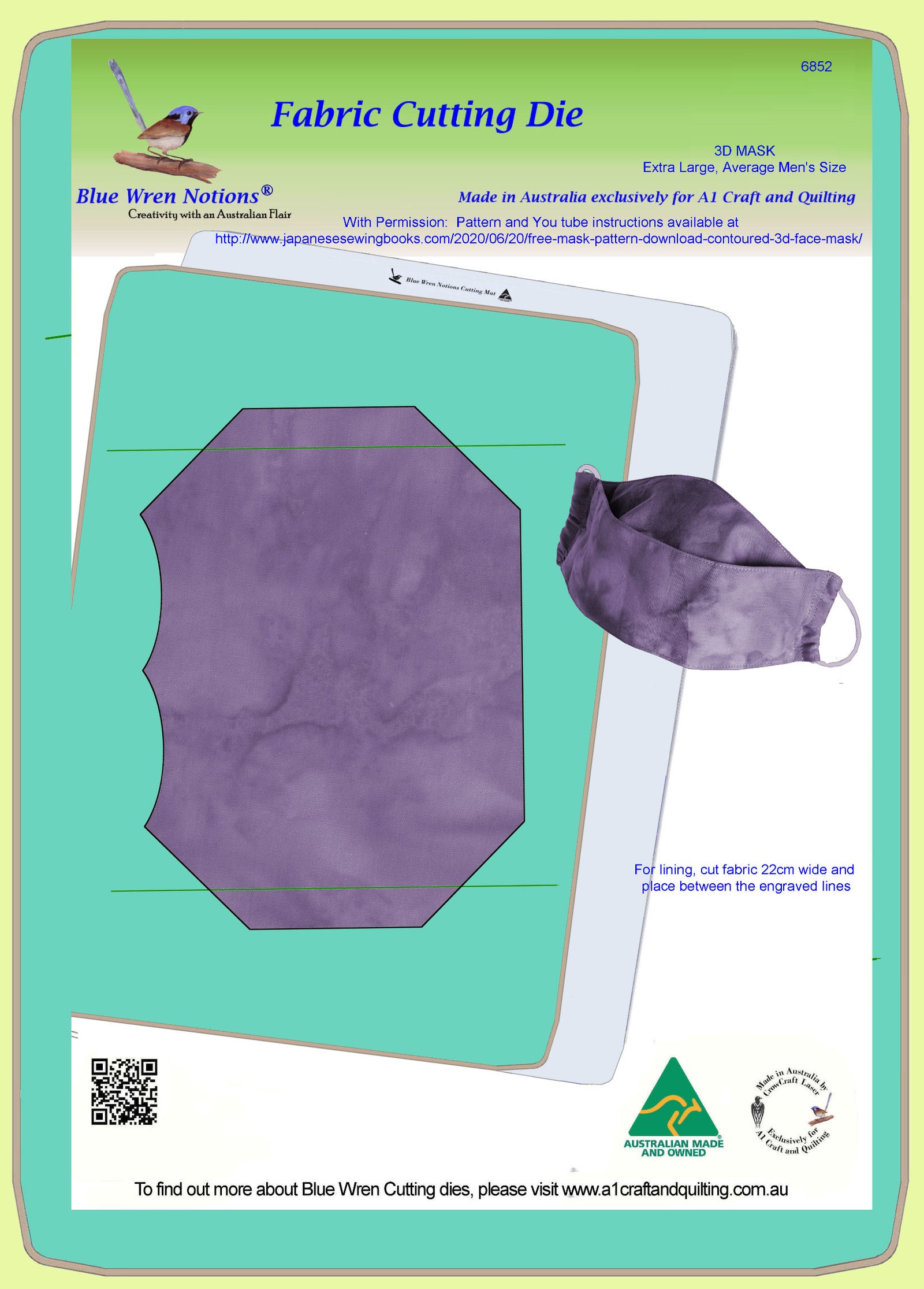 Mask, Extra Large (Average Men's size) 3D contoured Face Mask, made with permission - 6852 - Mat included