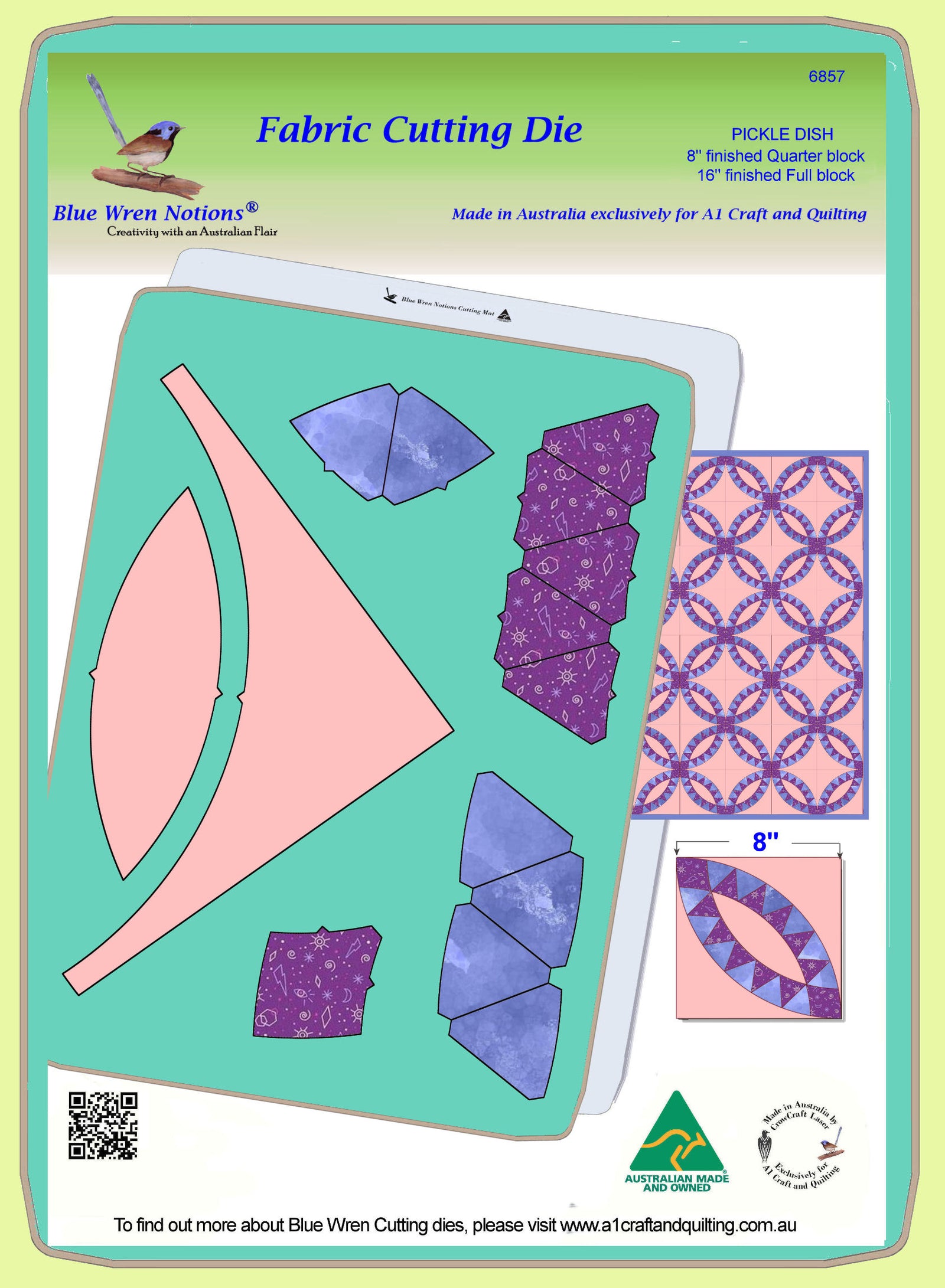 Pickle Dish - 8" fin quarter block, 16" total block - 6857 - Mat and instructions included