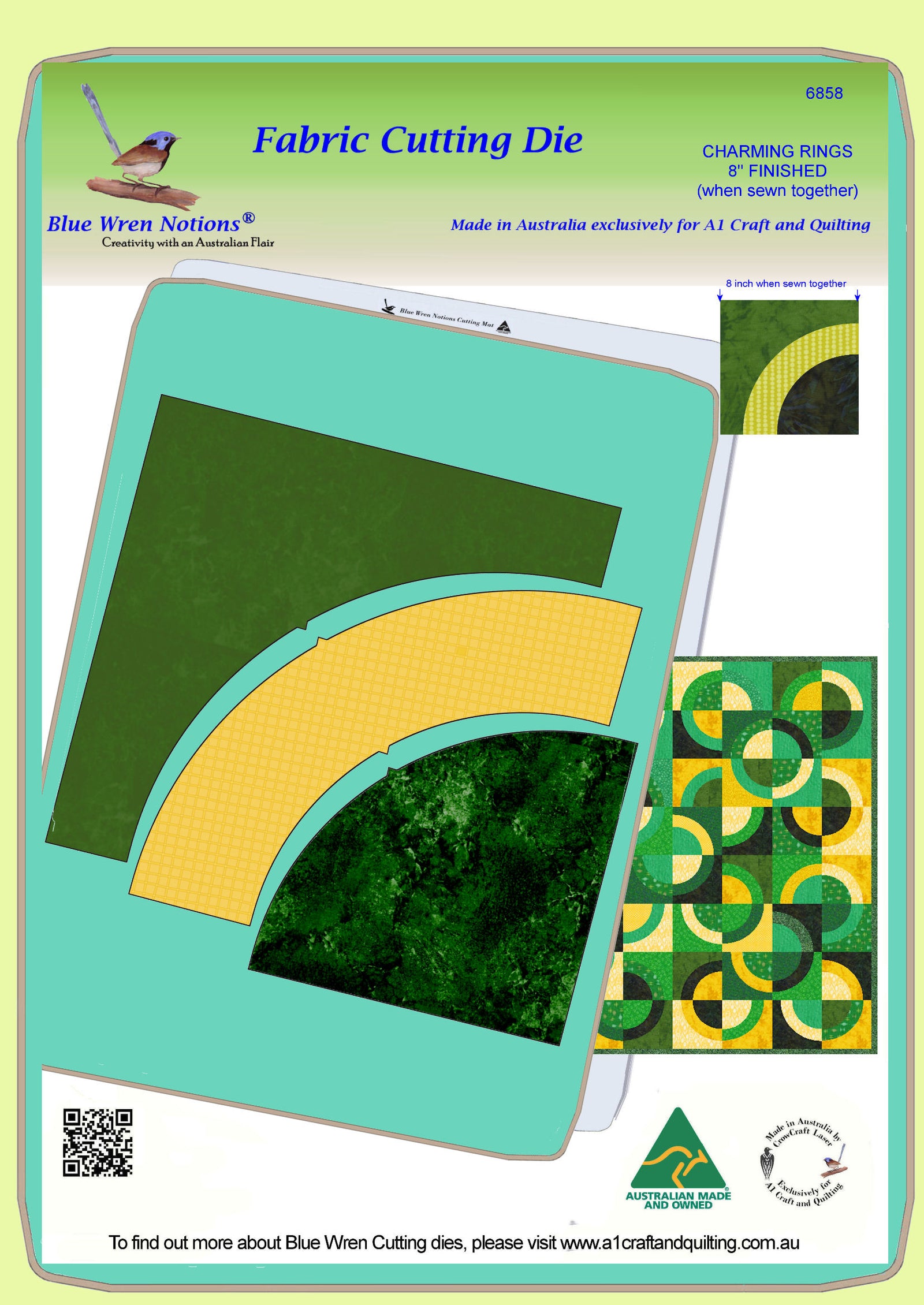 Charming Rings - 6858 - makes a 8" finished quarter block - Pattern and mat included