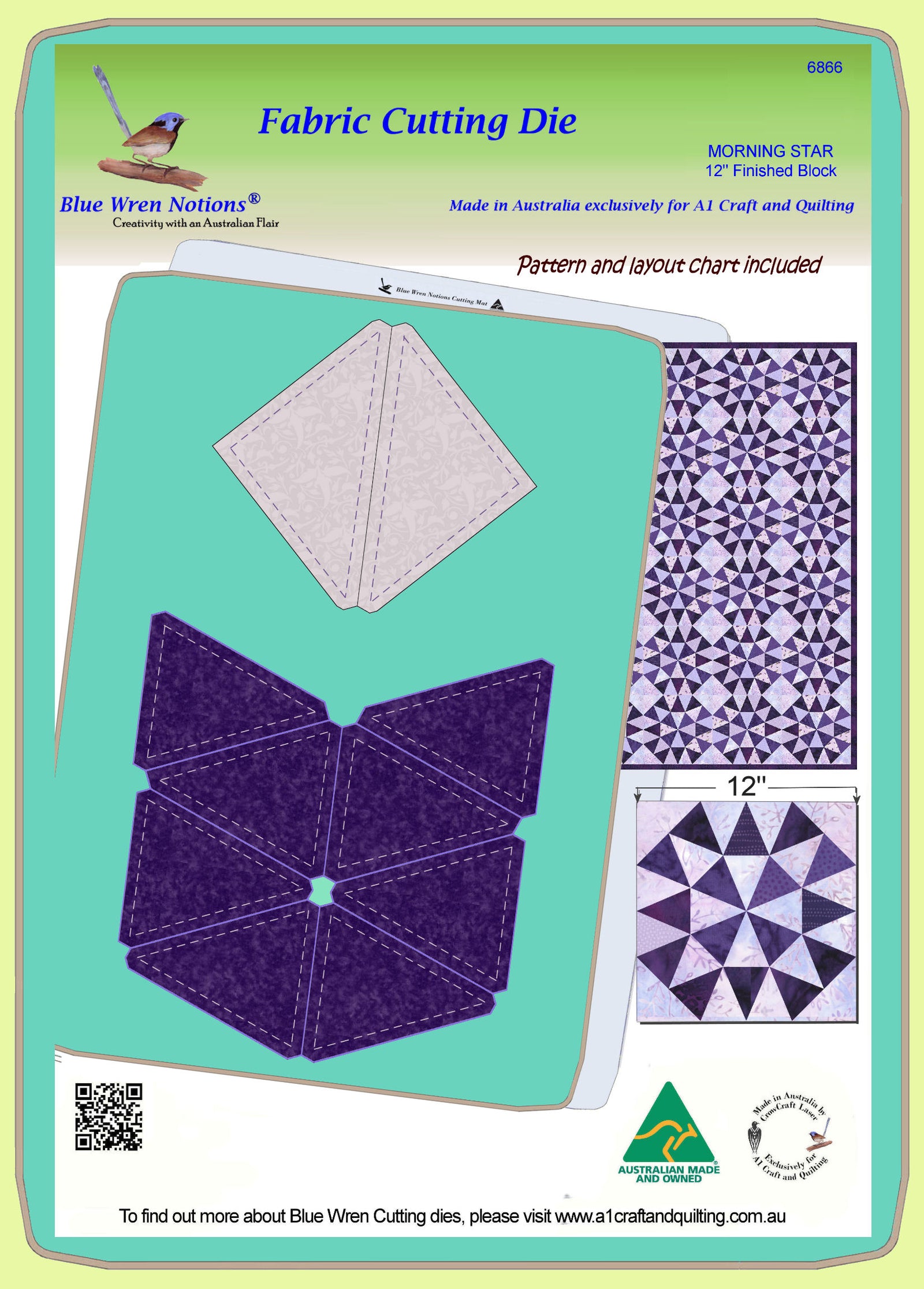 Morning Star - 6866 - makes a 12" finished block - Pattern, design layout and mat included
