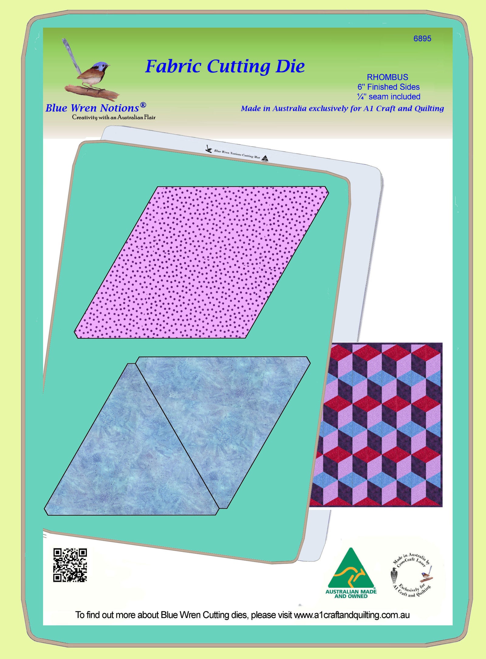 Rhombus Cube, No Y seam, 6" finished sides, Tumbling block - 6895 - Mat Included