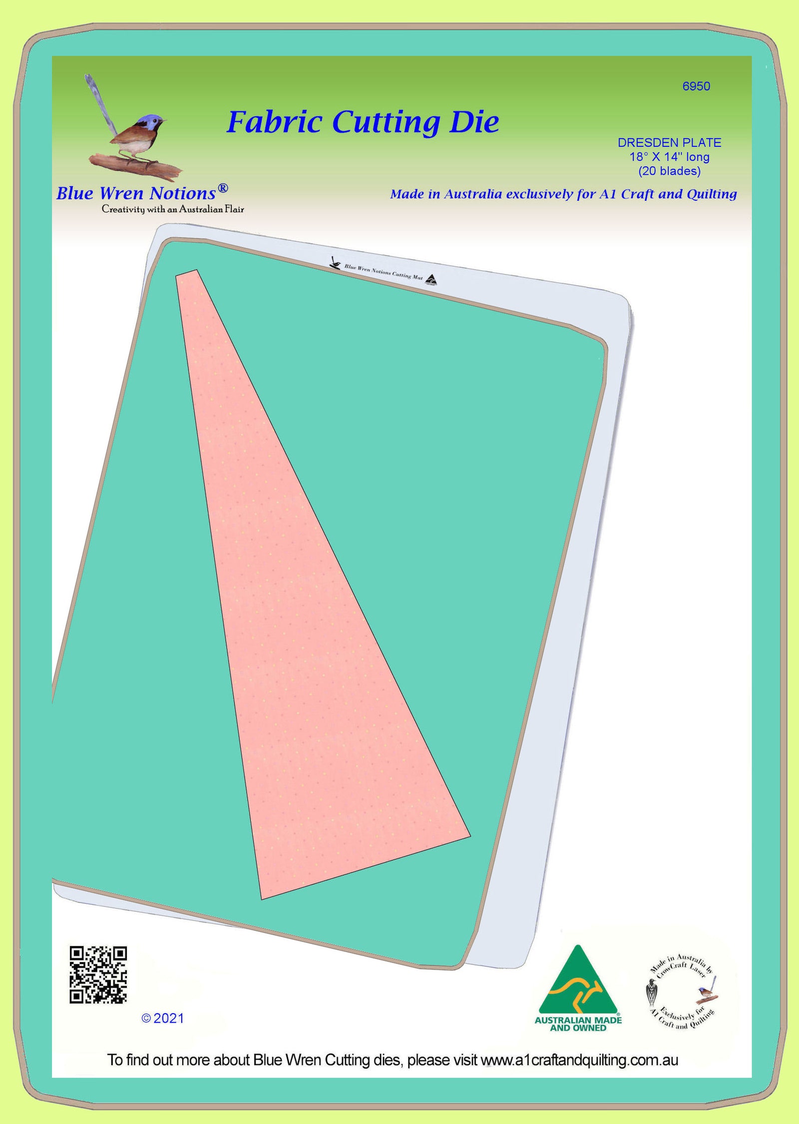 Dresden Plate - 18 degrees (20 blades) ½" x 5" x 14" long - 6950 - mat included