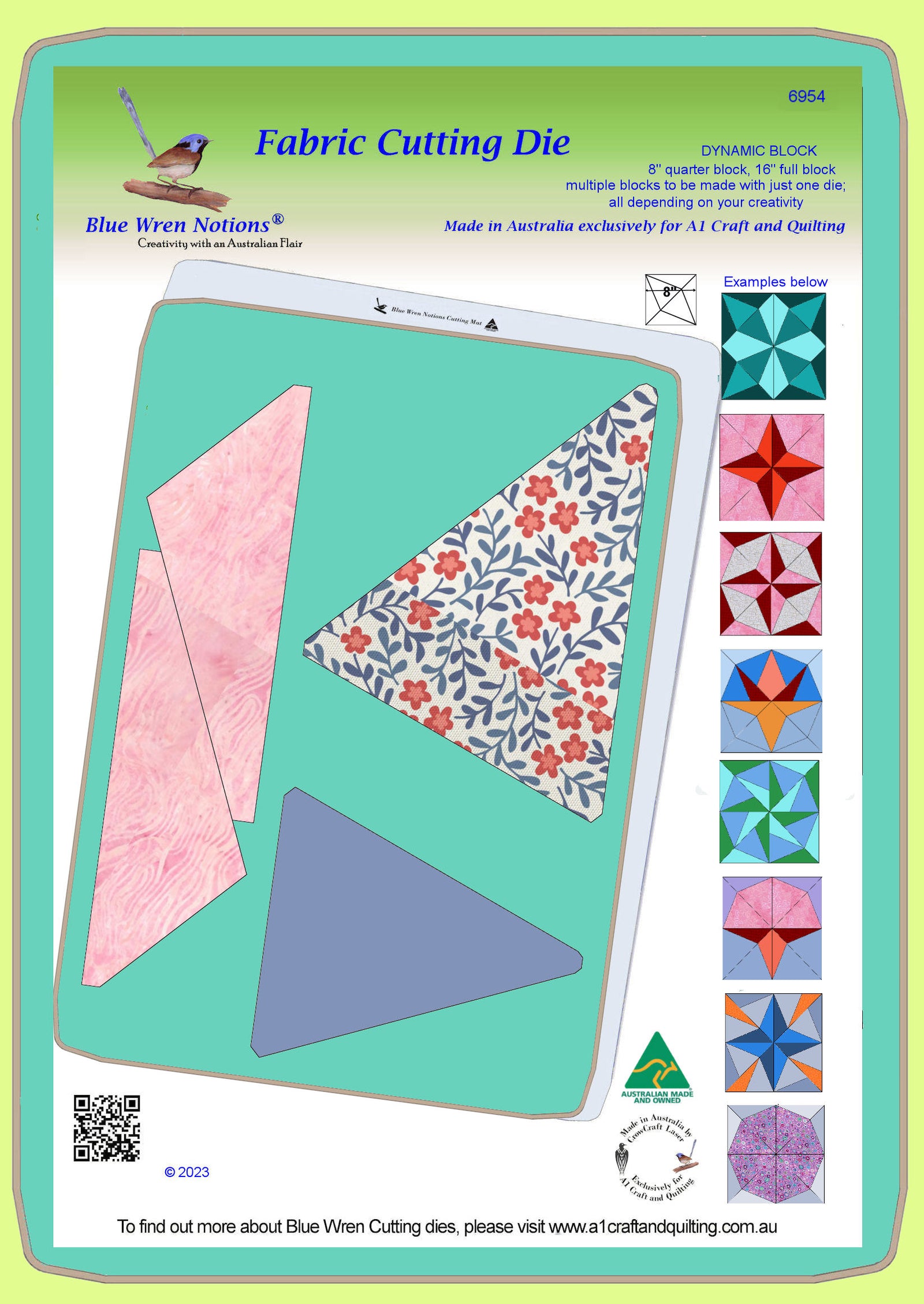 Dynamic Block, 8" finished quarter, 16" full block - at least 8 blocks on one die - 6954   -  Mat included