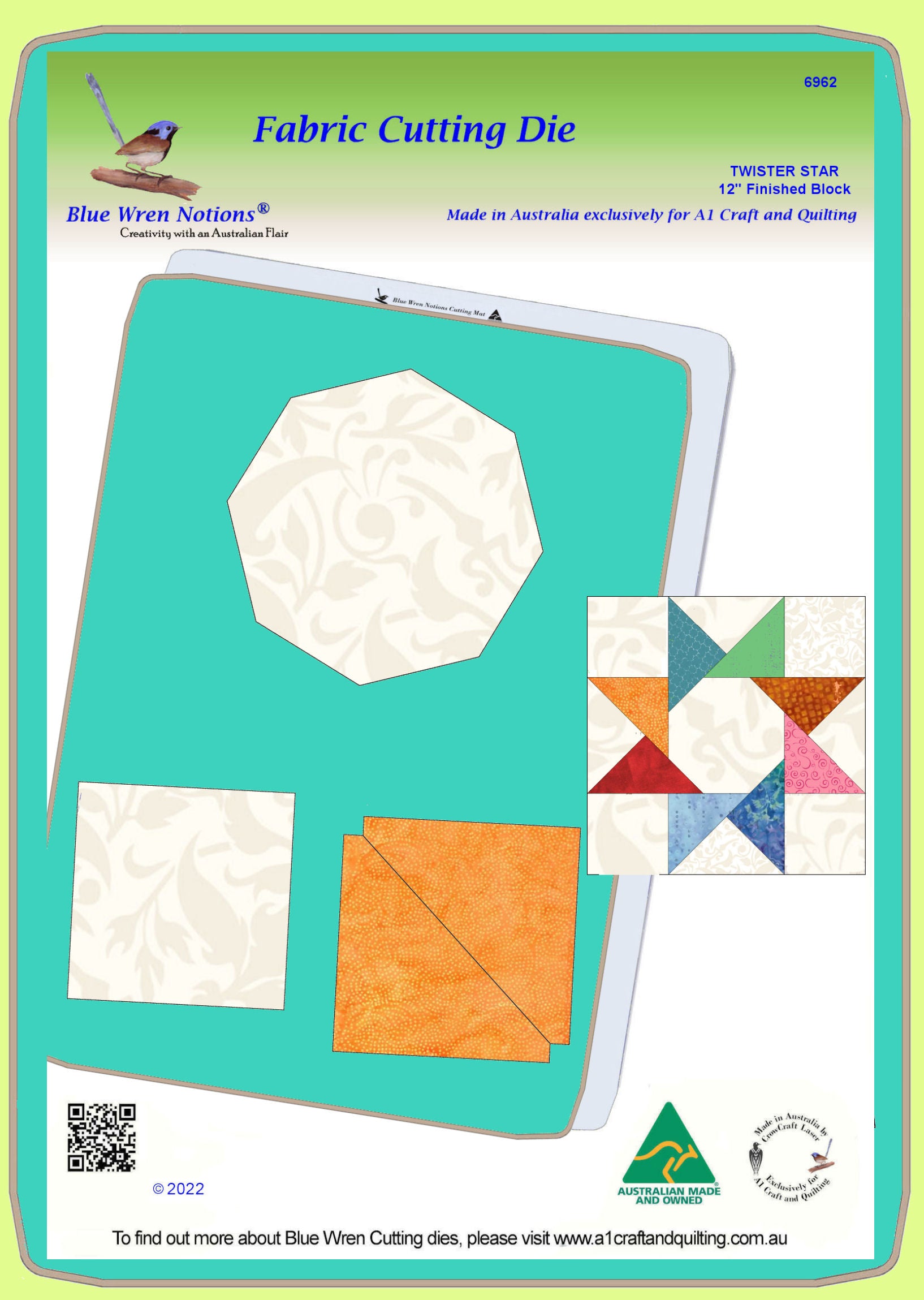 Twister Star - 6962- makes an 12" block - pattern instructions and mat included