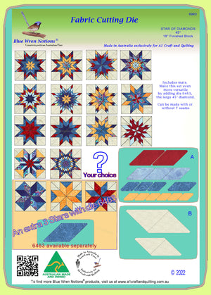 Star of Diamonds 45° - 18 " finished block, 14 Blocks, Two die set - 6963   -  Mats included
