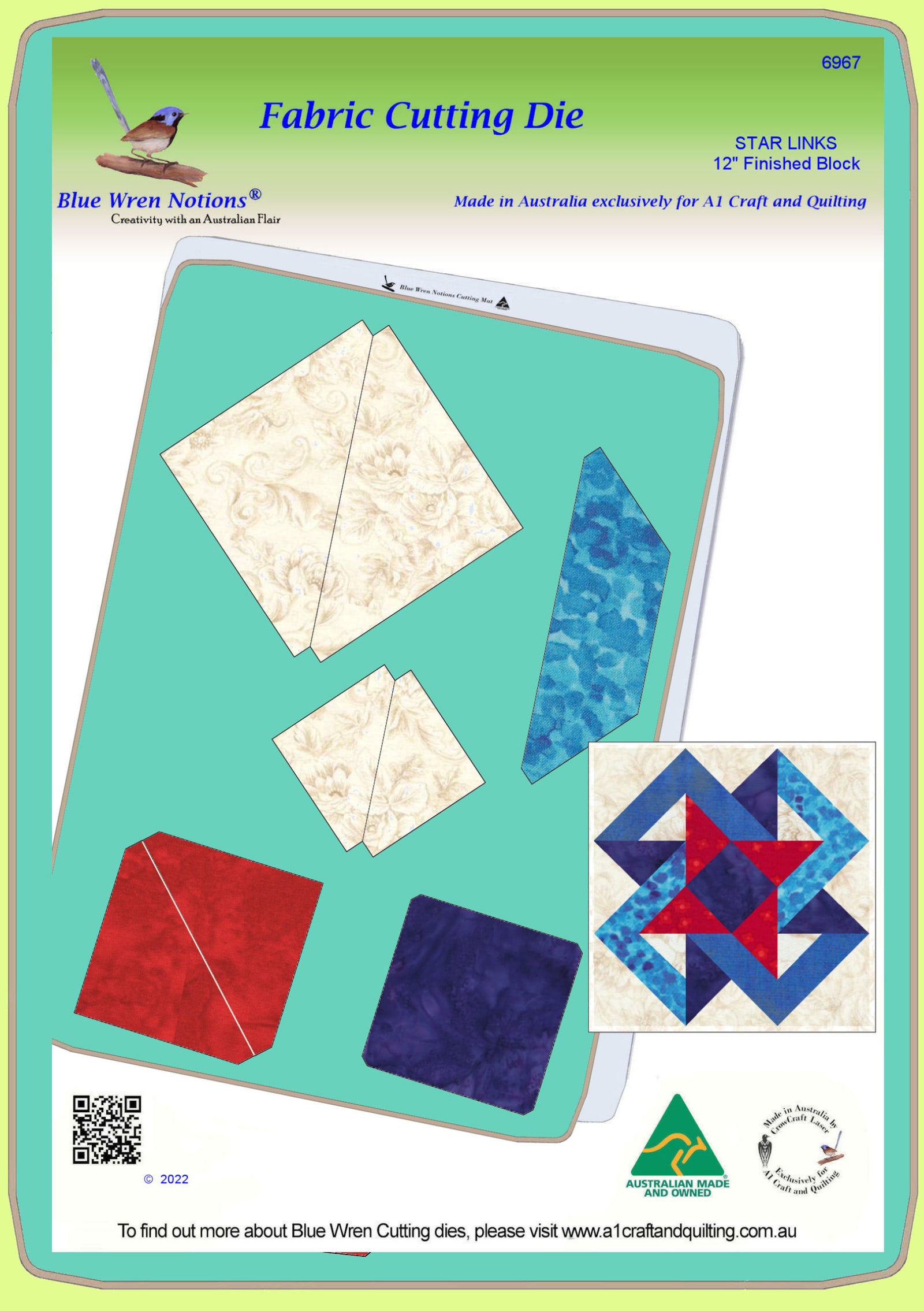 Star Links - 12" finished block,  - 6967   -  Mat included