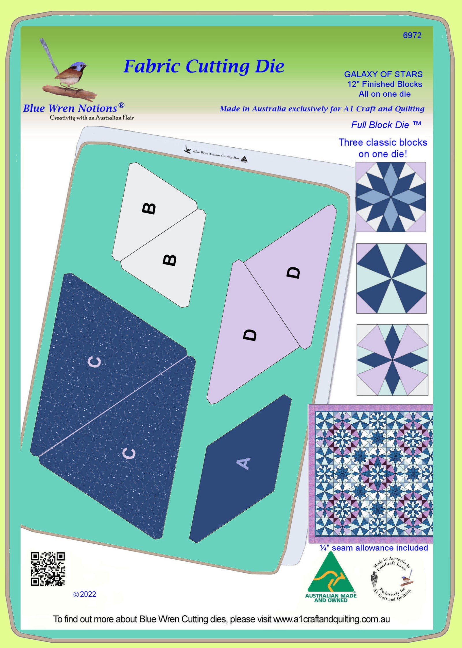 Galaxy of Stars, 12" finished block, 3 Classic Blocks on one die - 6972   -  Mat included