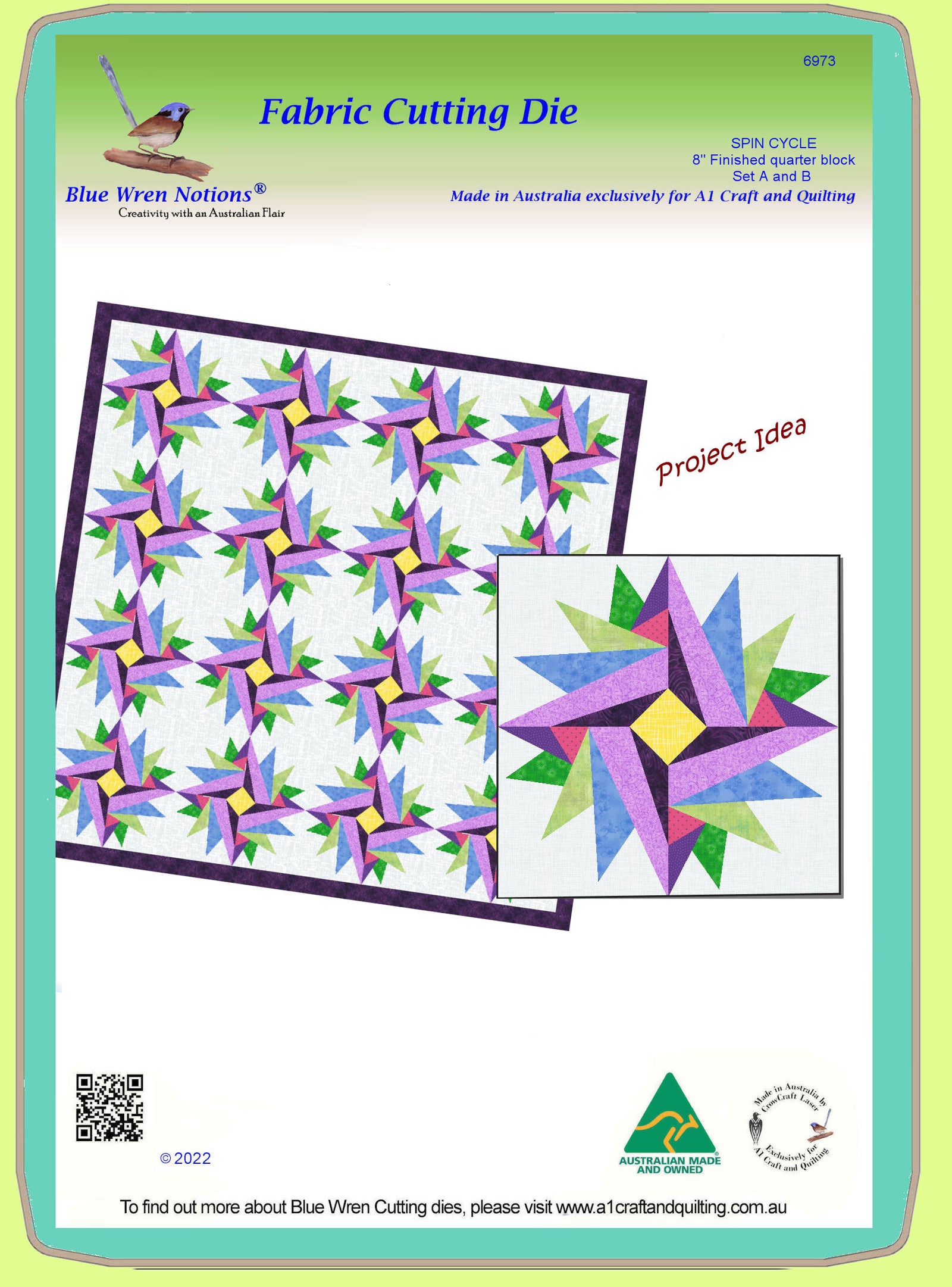 Spin Cycle - 6973 - 8" quarter block - 16" full block, Two die Set - pattern instructions and mat included