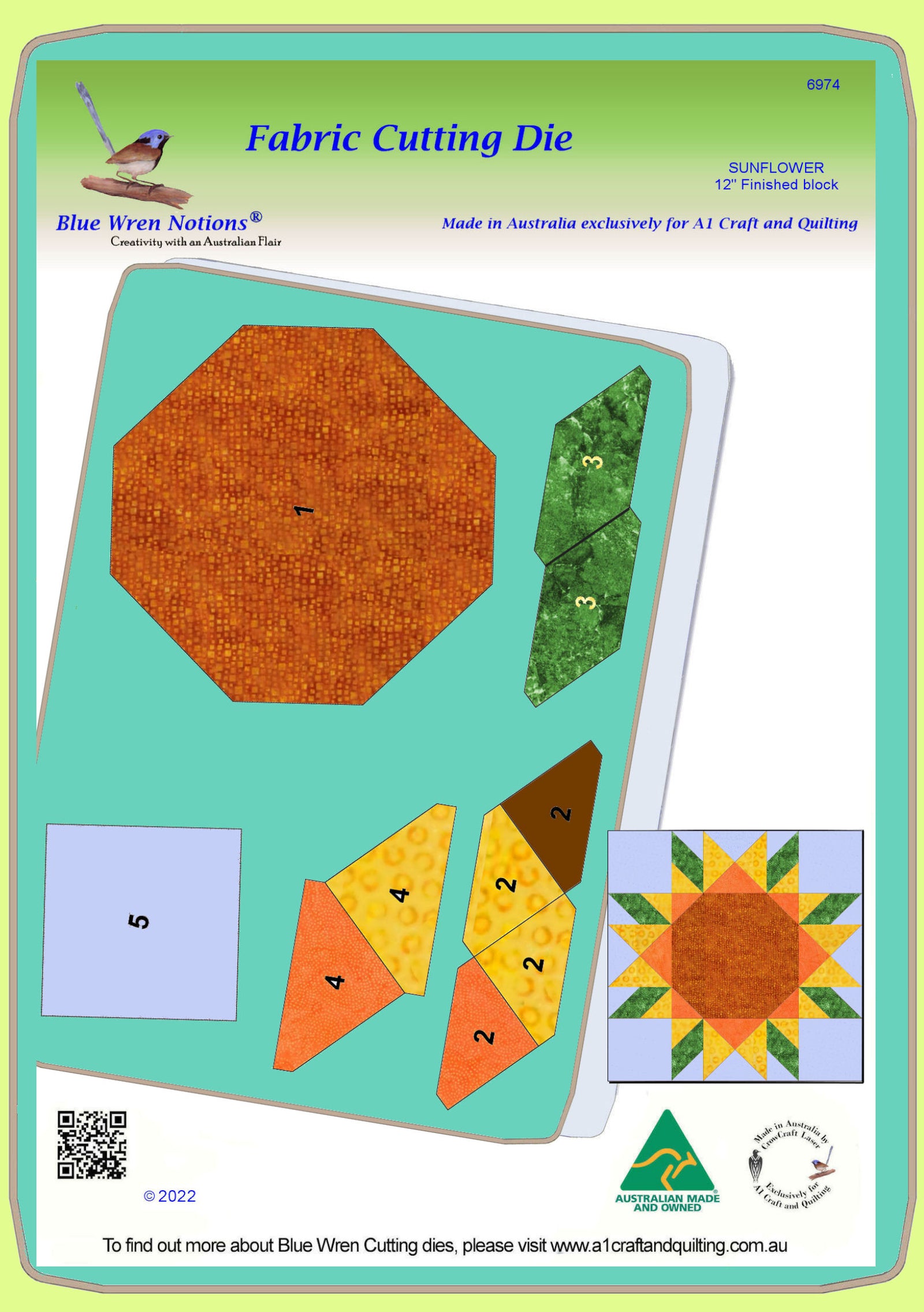 Sunflower - 6974 - makes a 12" block - mat included
