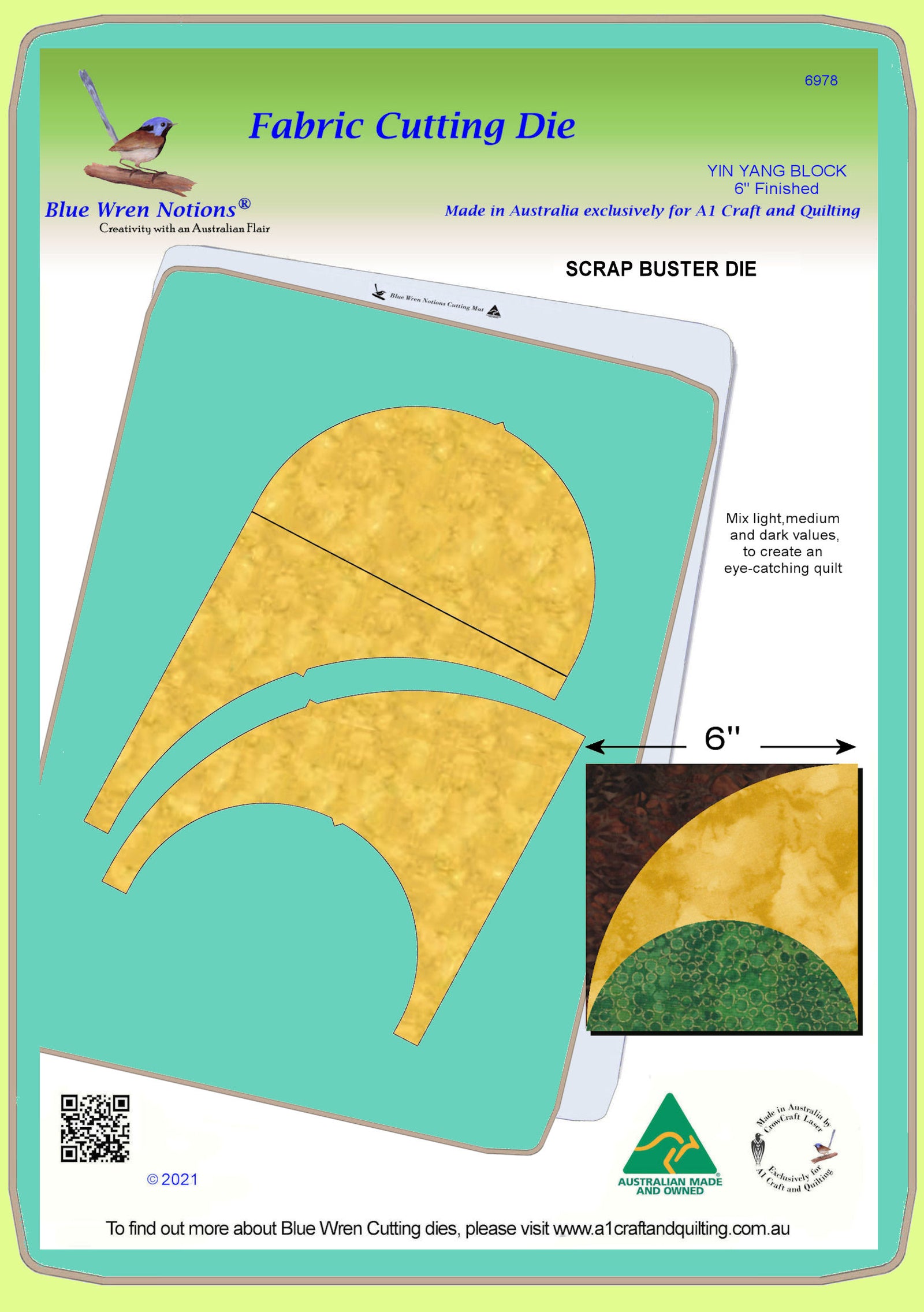 Yin Yang- 6" finished block - SCRAP BUSTER, 6978 - Mat included