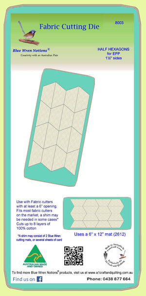 Half Hexagons for Paper piecing templates 1½" cut sides - 8003-includes cutting mat