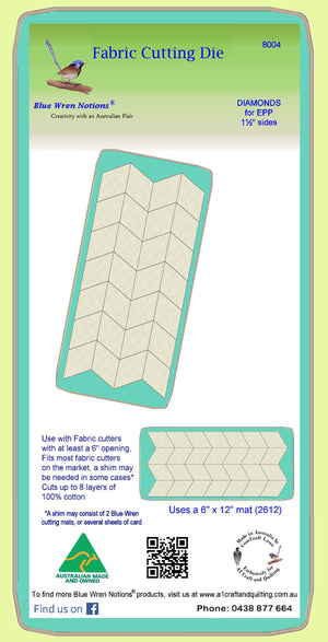 Diamonds 60 degree, for Paper piecing 1½" cut sides - 8004 - includes cutting mat