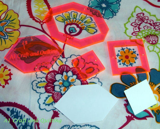 Patchwork of the Crosses, Elongated Hexagon 1" square and surrounding fabric template