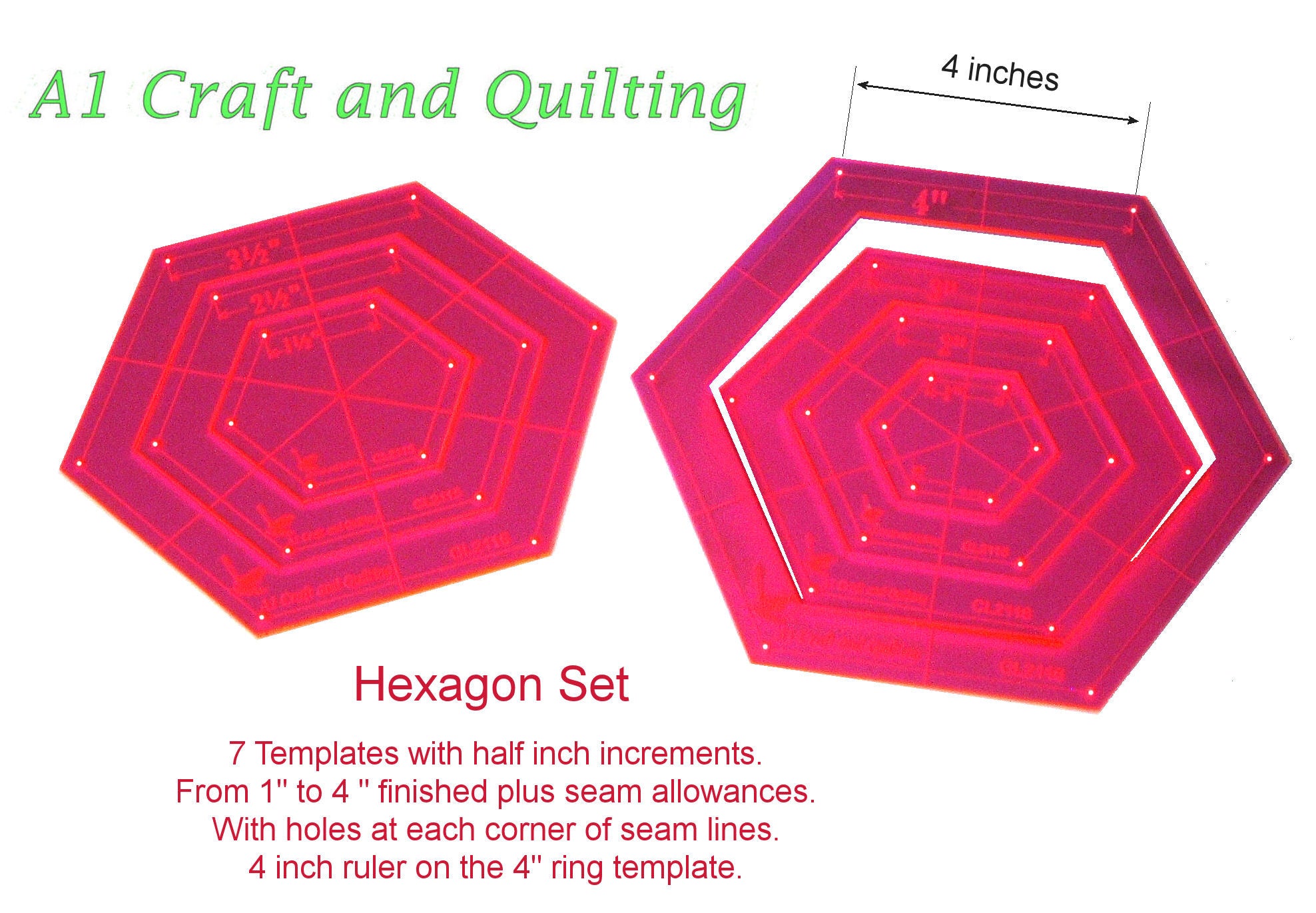 1 8 Hexagon Nested Quilt Template 3/16 Thick 