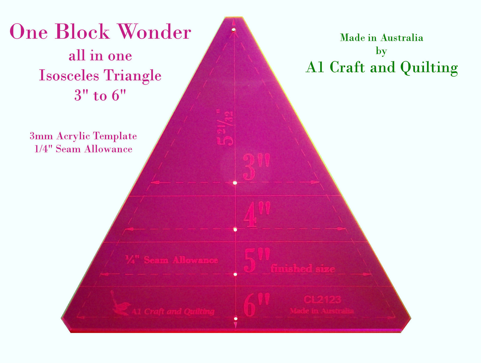 One Block Wonder / Kaleidoscope Template. 60 degree Isosceles, variable 3" to 6"