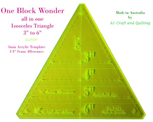 One Block Wonder / Kaleidoscope Template. 60 degree Isosceles, variable 3" to 6"
