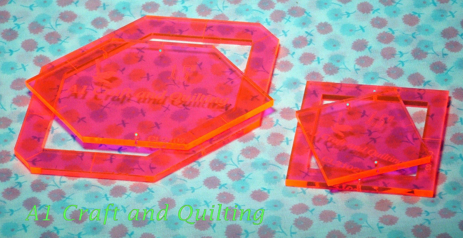 Patchwork of the Crosses, Elongated Hexagon 2" with square and surrounding fabric template