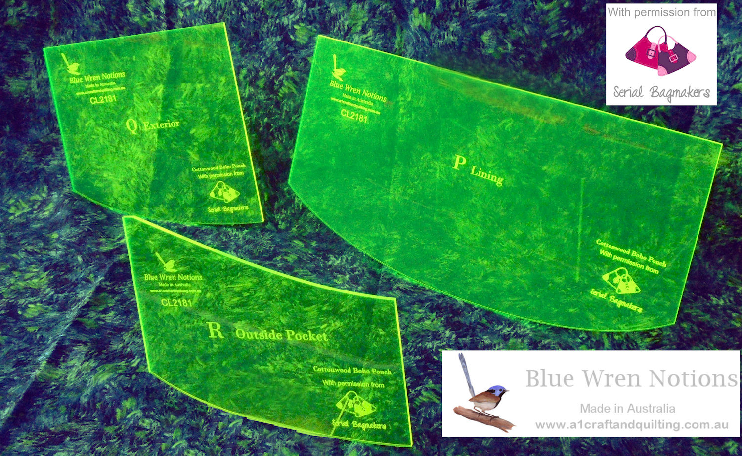 Cottonwood Pouch templates  for Serial Bagmakers - Template 3 piece set - CL2181